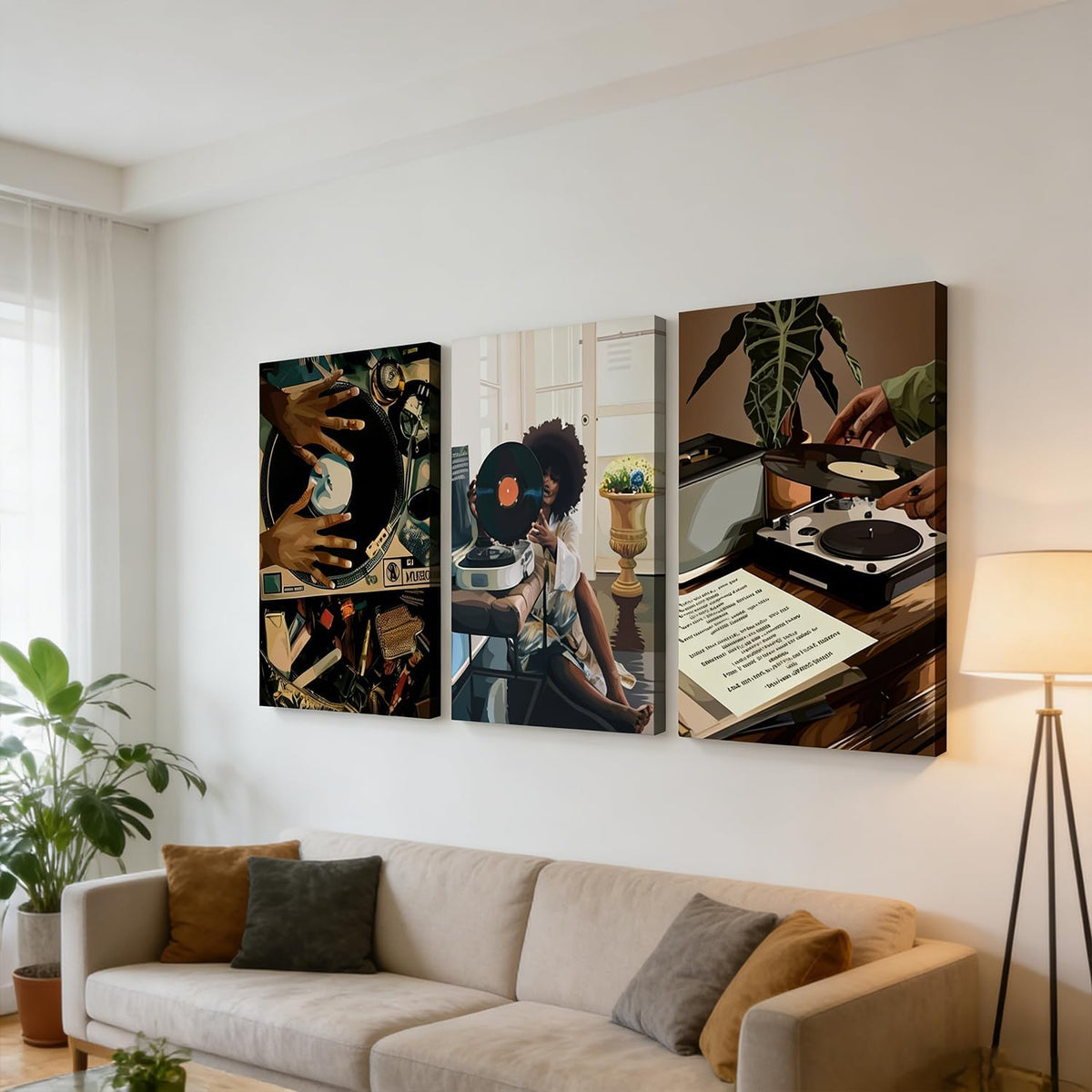 3 piezas de arte de pared en lienzo de niña negra moderna, pintura...