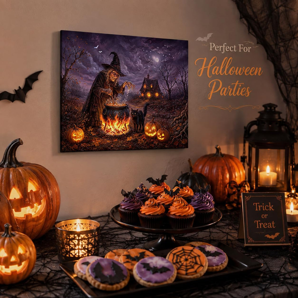Artiluxy Lienzo iluminado de Halloween, caldero de bruja, 20.0 x 15...