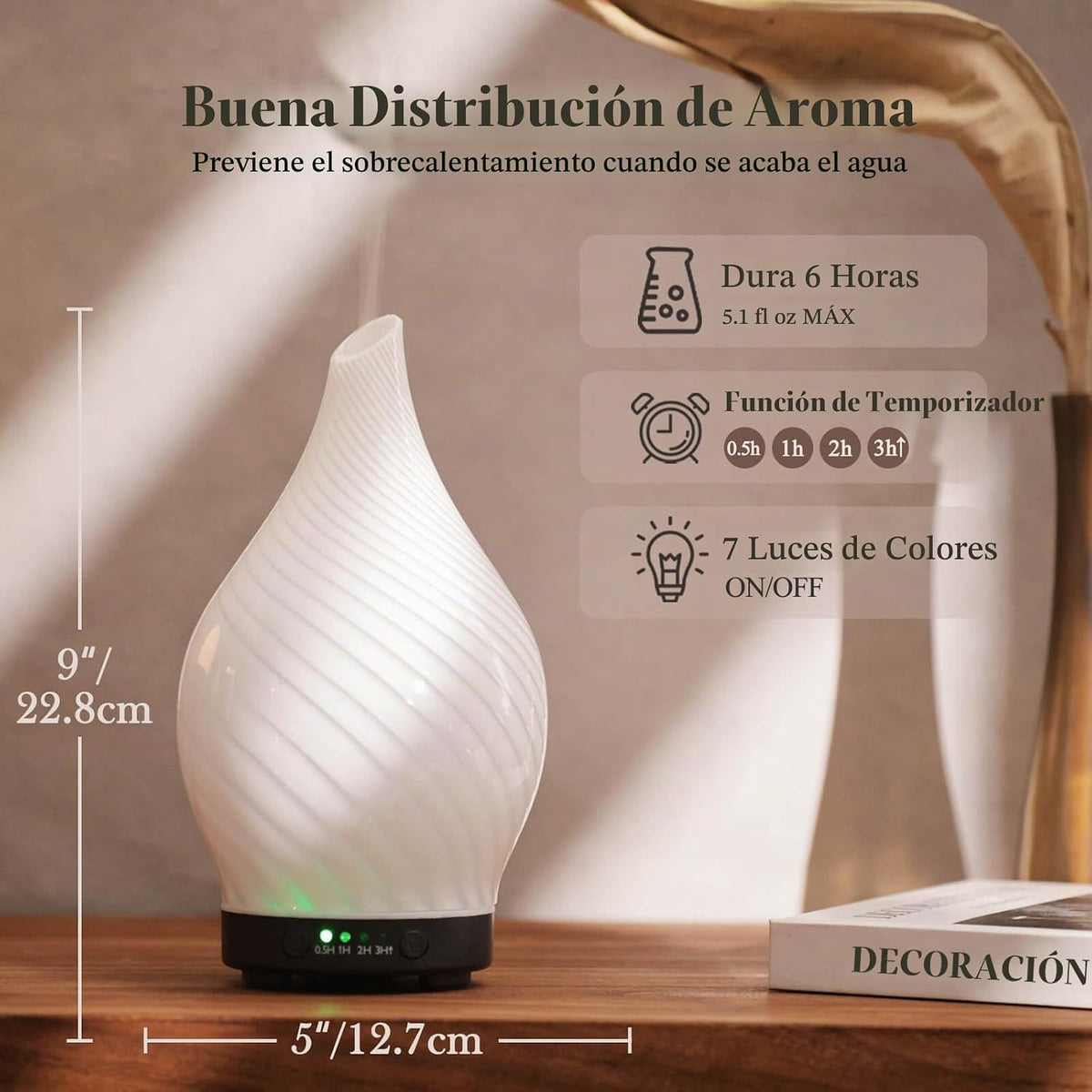 Porseme - Difusor de aceite esencial de 150 ml, vidrio, cambia de c...