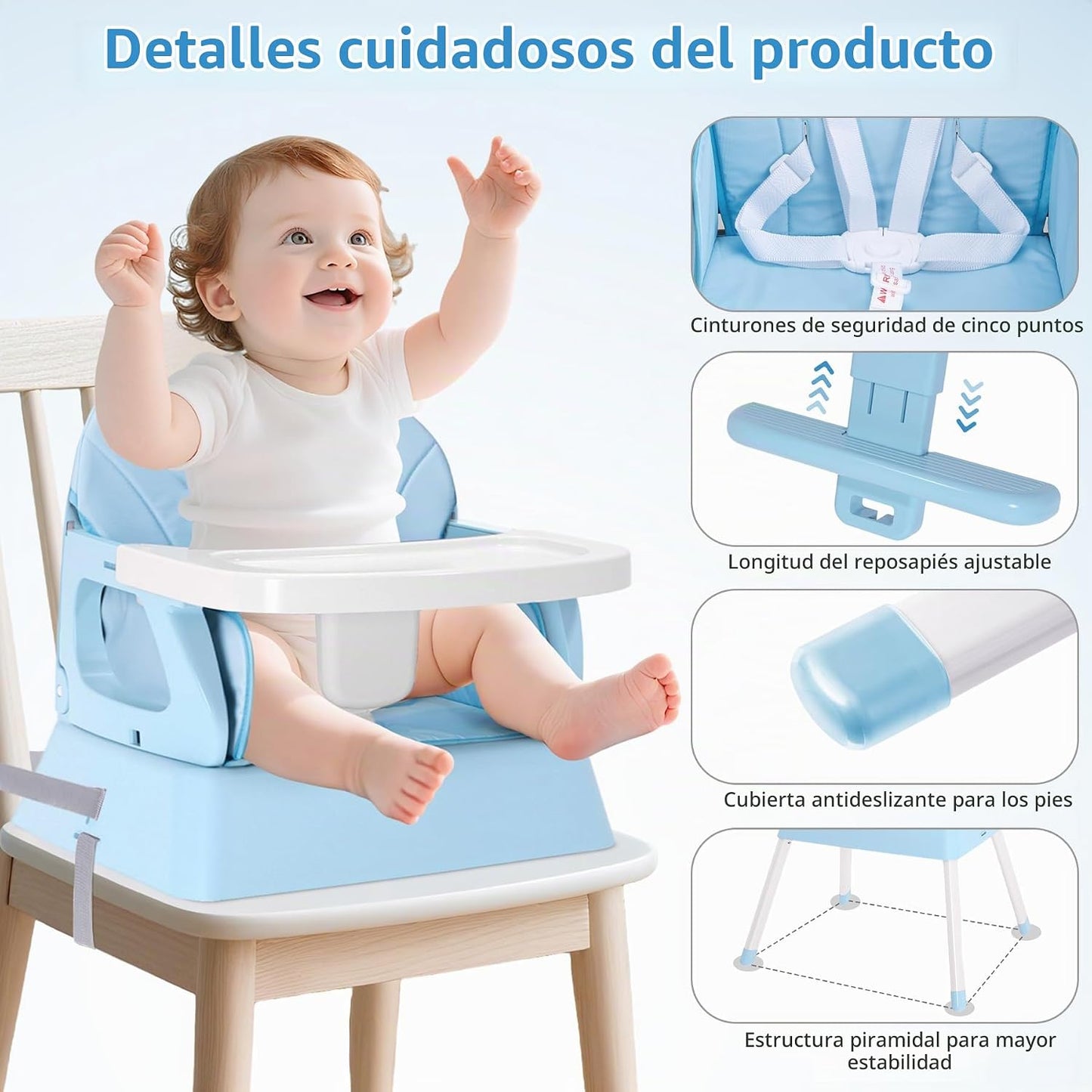 Silla alta portátil para bebé convertible 4 en 1 para bebés de 6 a...