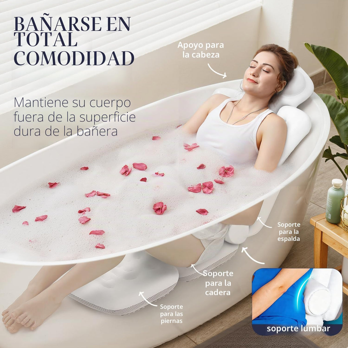Almohada de baño de cuerpo completo para bañera, alfombrilla gruesa...