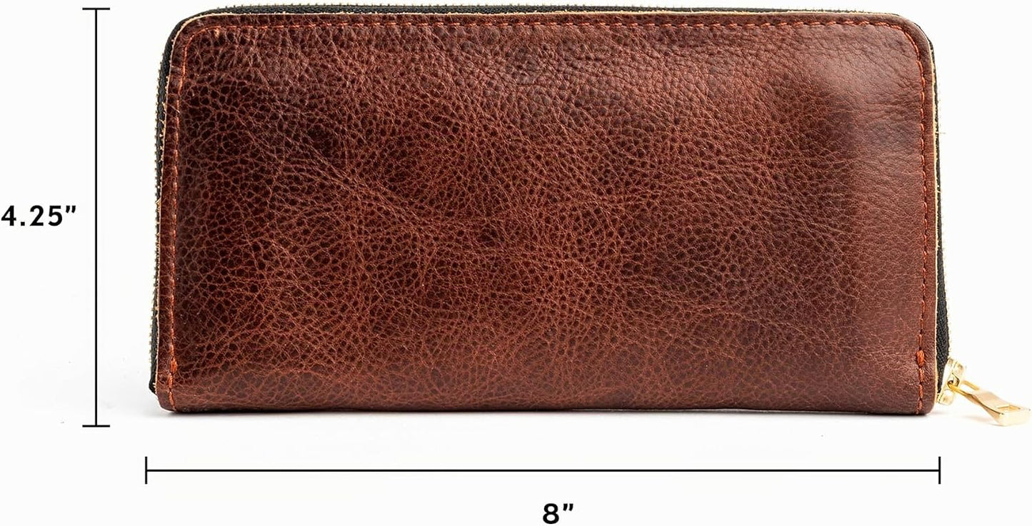 Portland Leather Goods Cartera con cremallera de acordeón para muje...