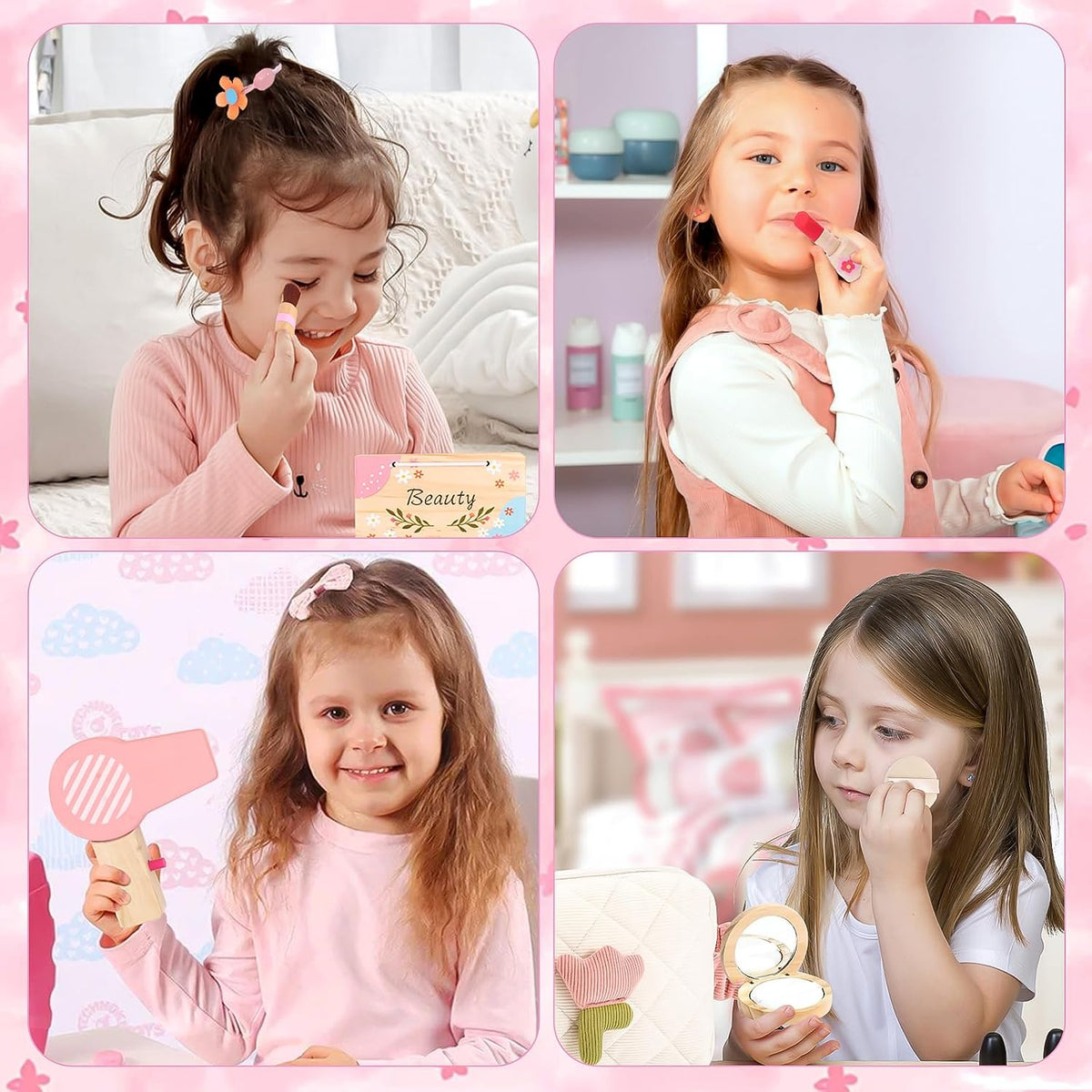 Juego de juguetes de maquillaje de madera para niñas, kit de maquil...