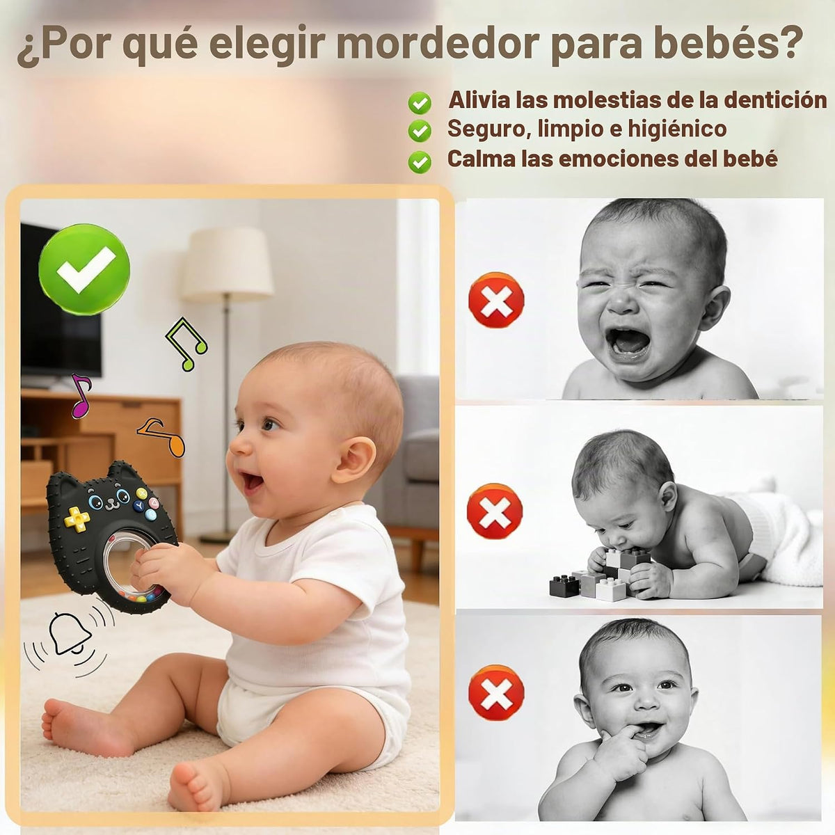 Juguetes de dentición para bebé, anillo de sonajero, mordedor masti...