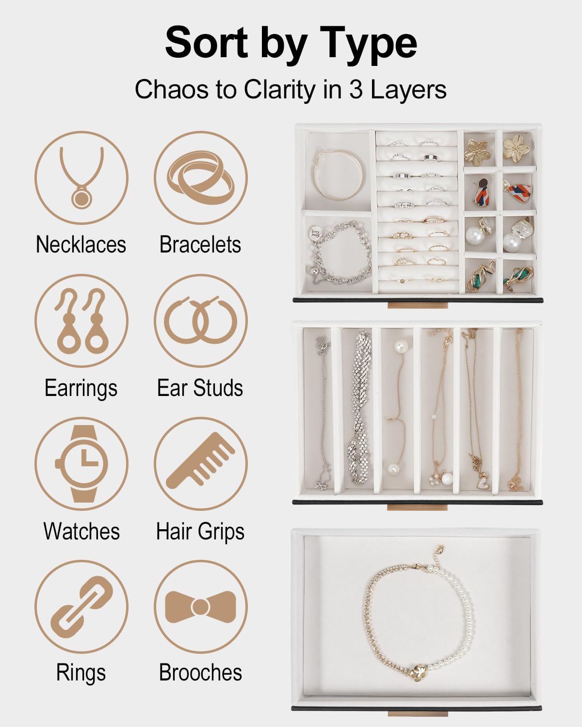 GUOER Caja de Joyas para Mujeres, Organizador de Joyas con Tapa de...