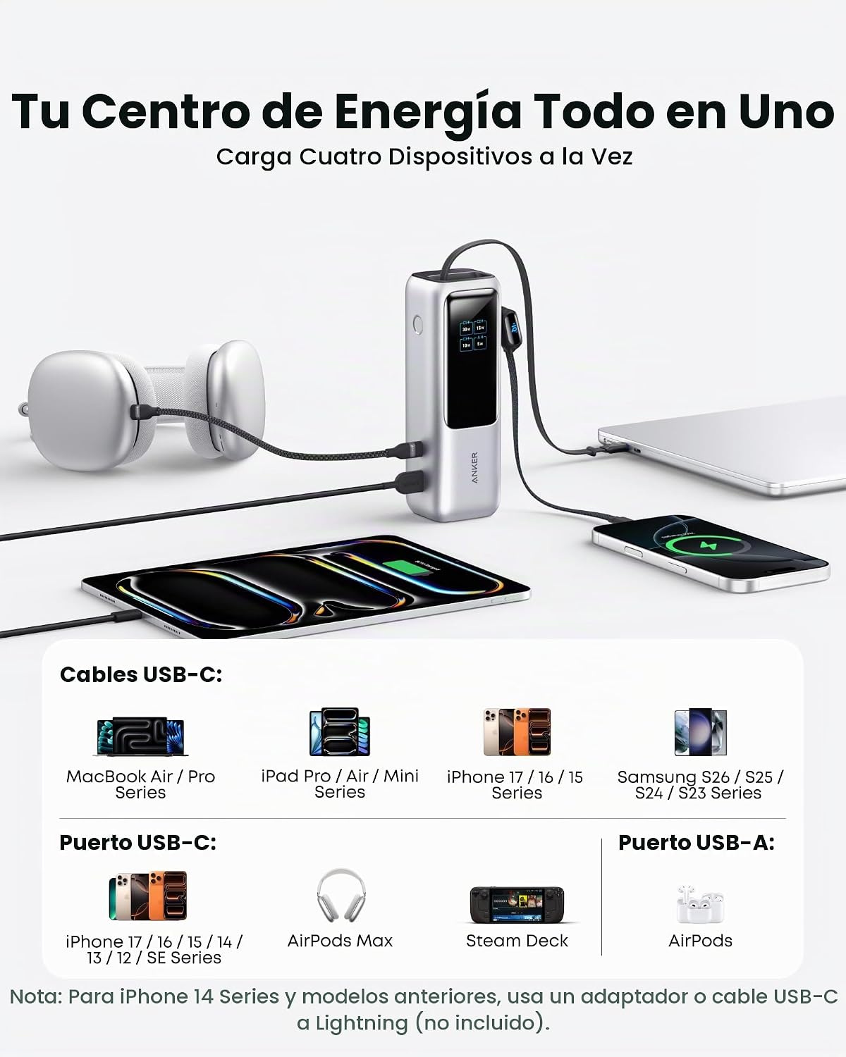 Anker - Batería portátil para laptop de 25,000 mAh con tres puertos...