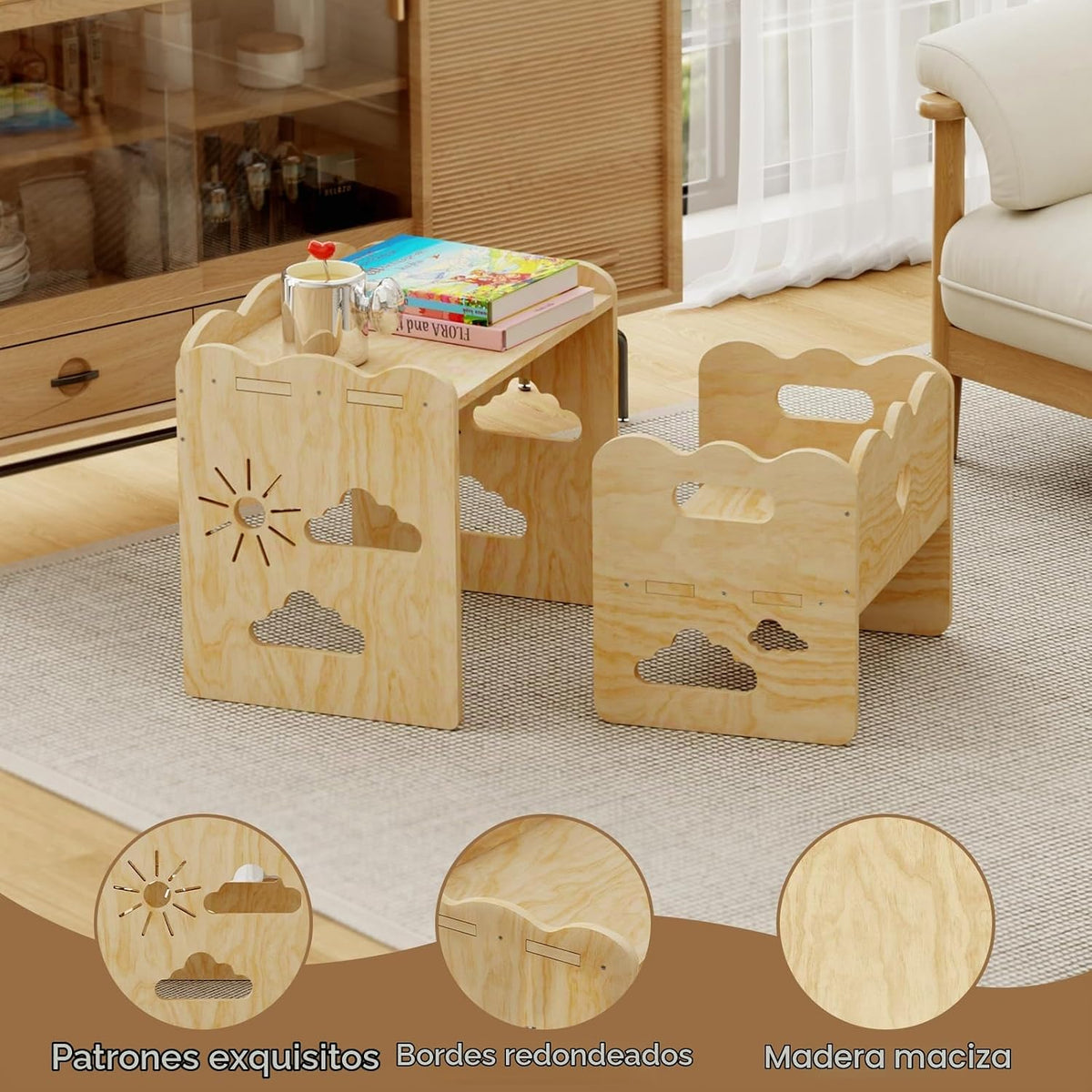 BPMFDTNL Montessori - Juego de mesa y silla para niños pequeños, me...