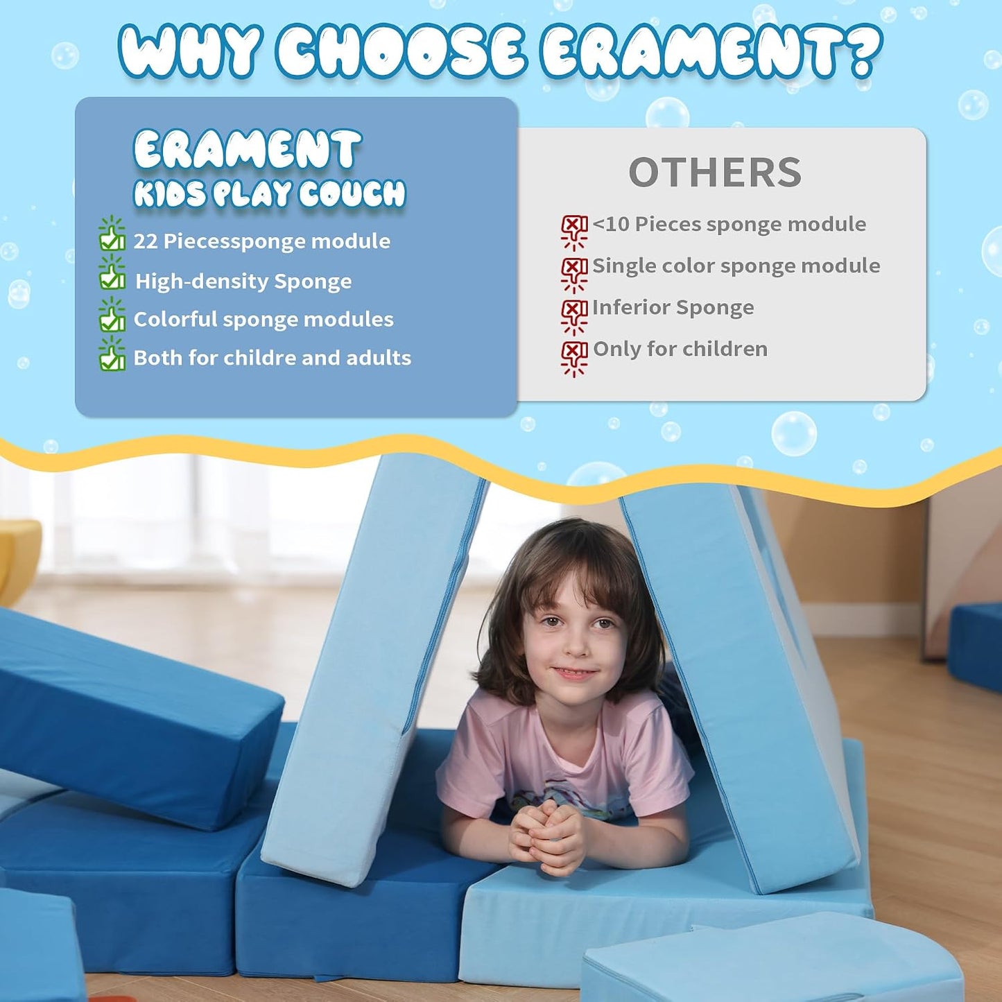 Erament Sofá de Juego Modular para Niños de 22 Piezas para Niños Pe...