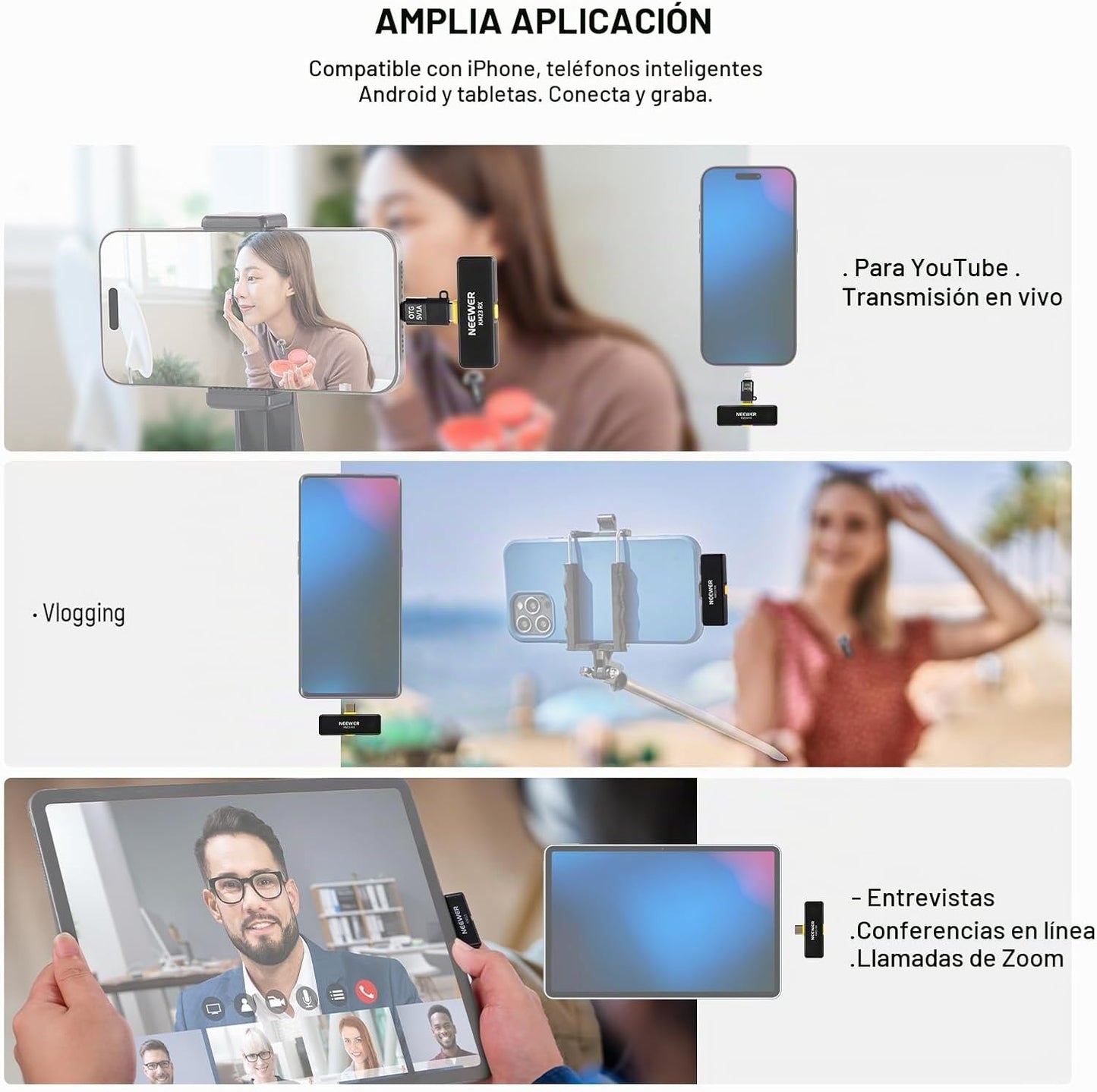 NEEWER Lavalier - Sistema de micrófono inalámbrico, 1 receptor USB...