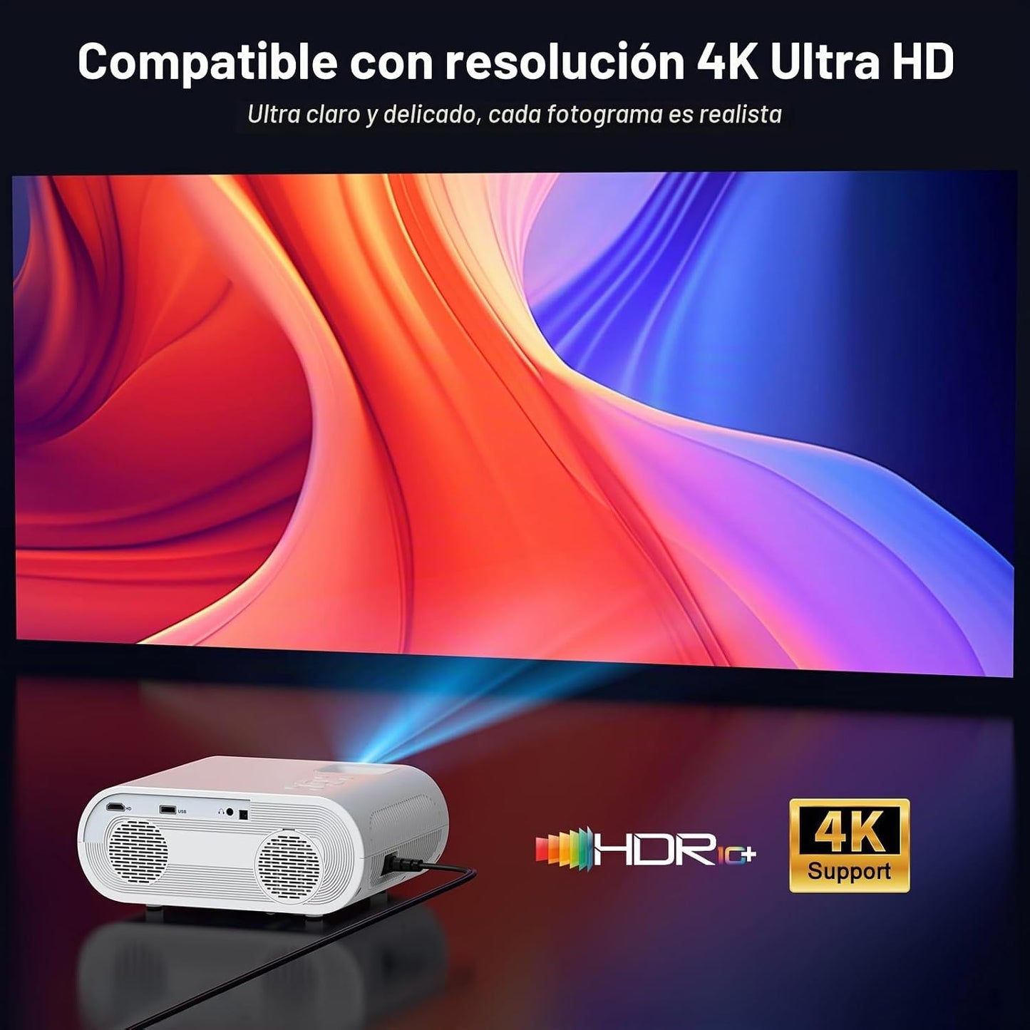 Proyector inteligente ANSI 1500, proyector HOMPOW 4K con WiFi y Blu...