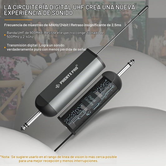 Phenyx Pro Sistema de micrófono inalámbrico digital dual, mini rece...