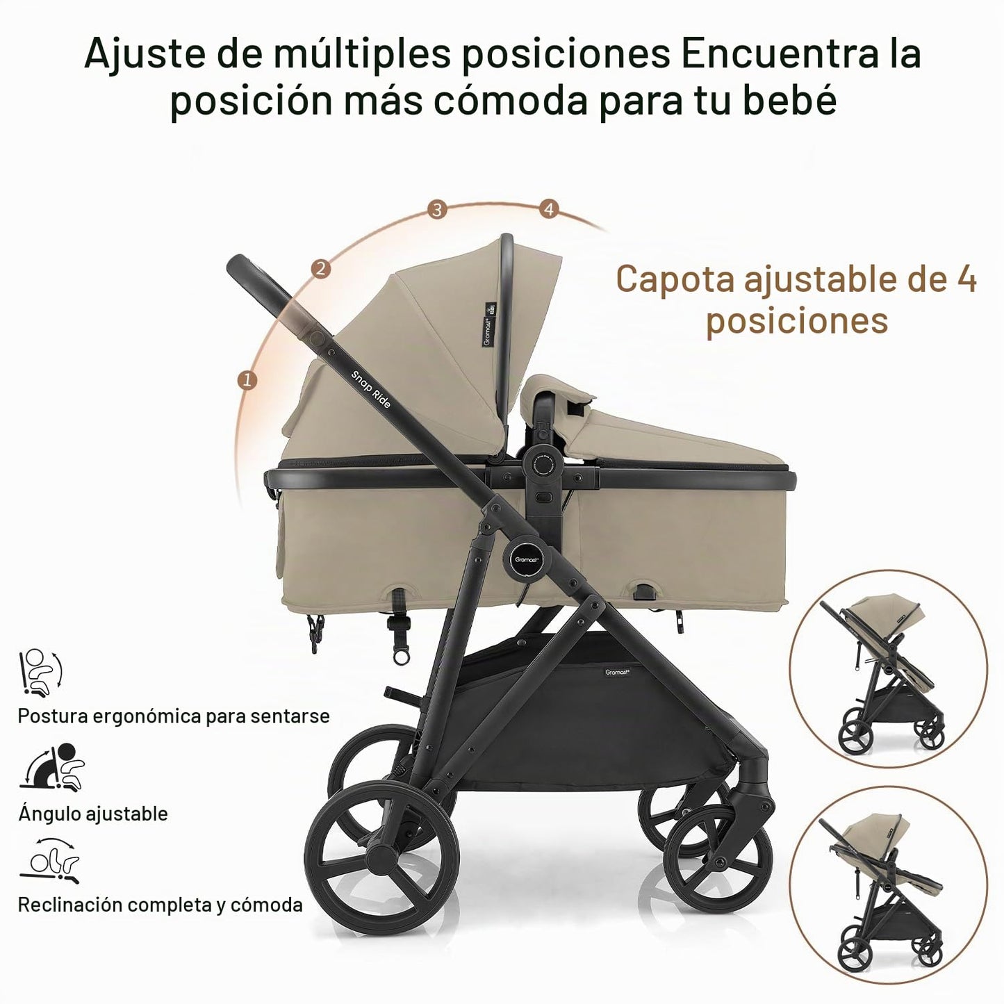 Gromast Cochecito de bebé 3 en 1, cochecito convertible para recién...