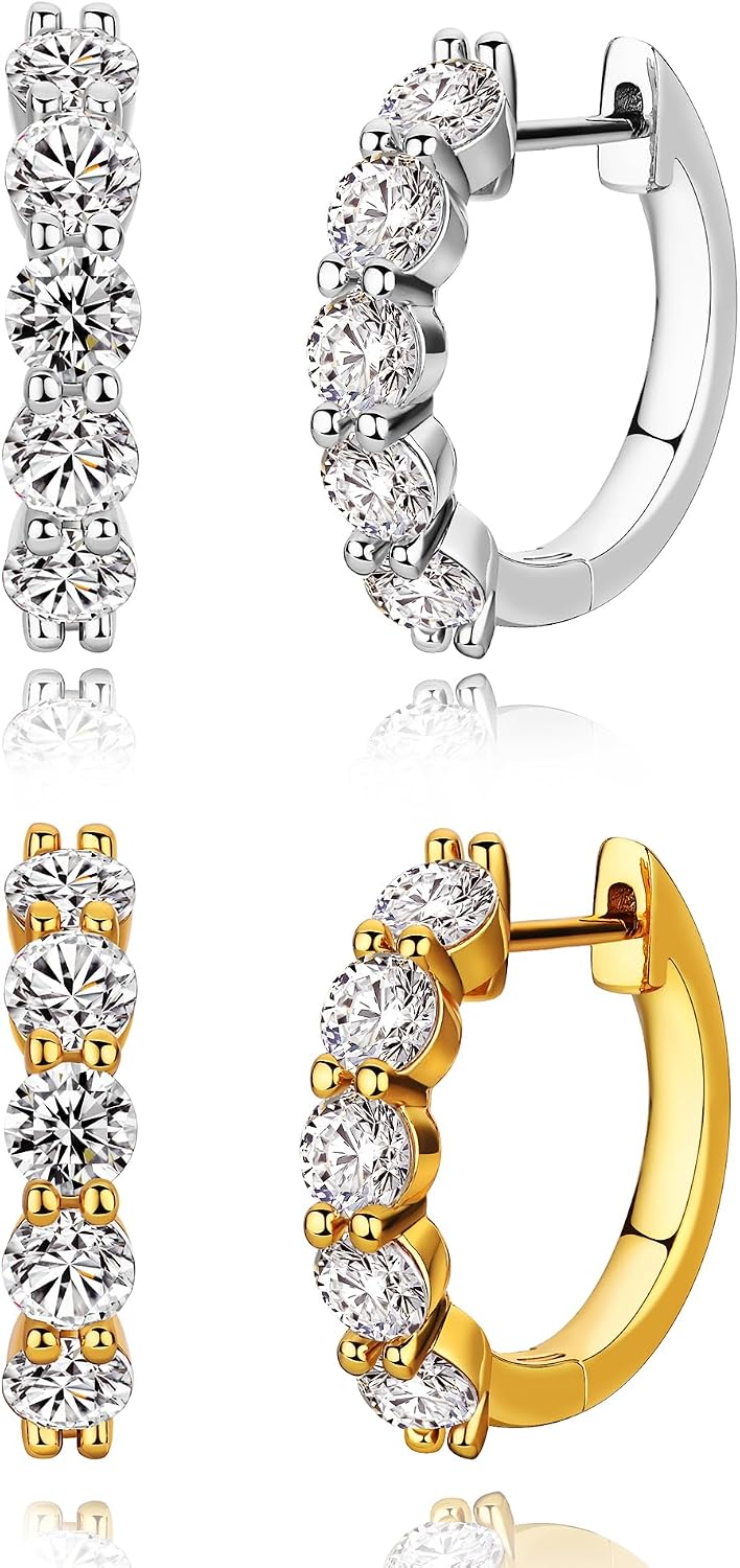 Aretes de aro de plata esterlina con circonita cúbica y aretes de o...