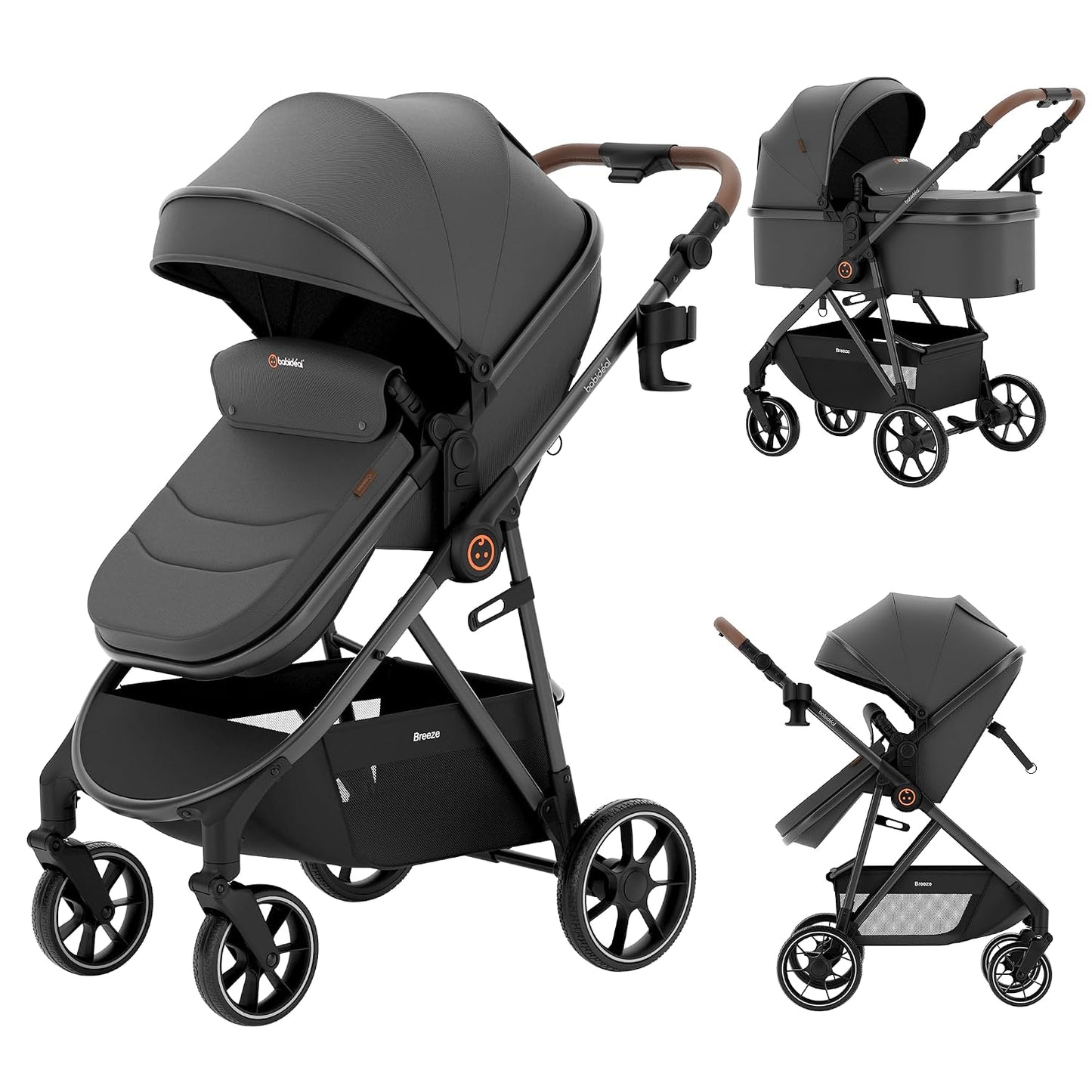 Babideal Cochecito de bebé para recién nacido y niño, plegado con u...