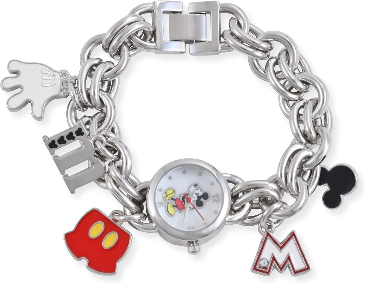 Disney Mickey Mouse - Reloj de pulsera con dije plateado para niños...