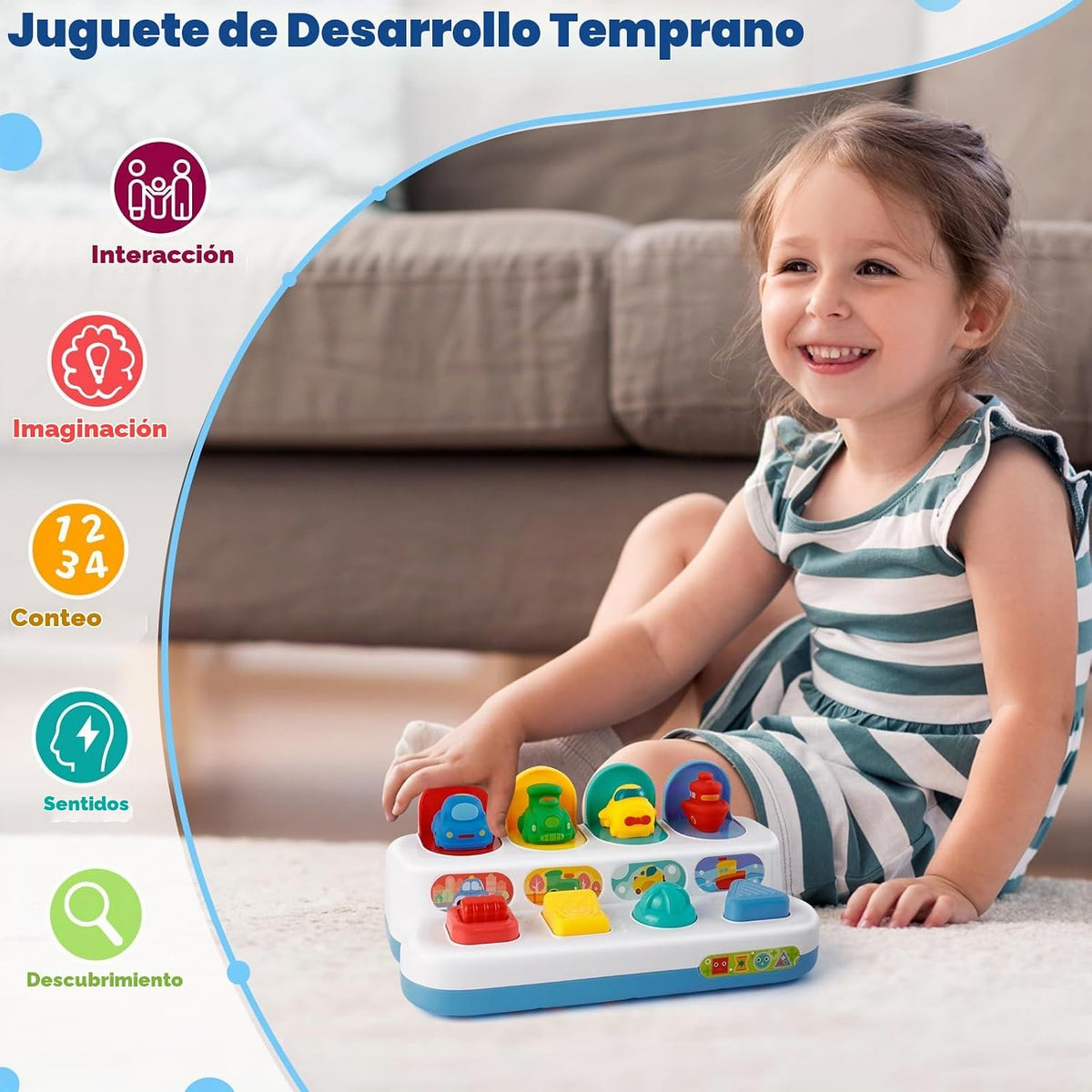 Juguete interactivo de vehículo emergente de causa y efecto para ni...