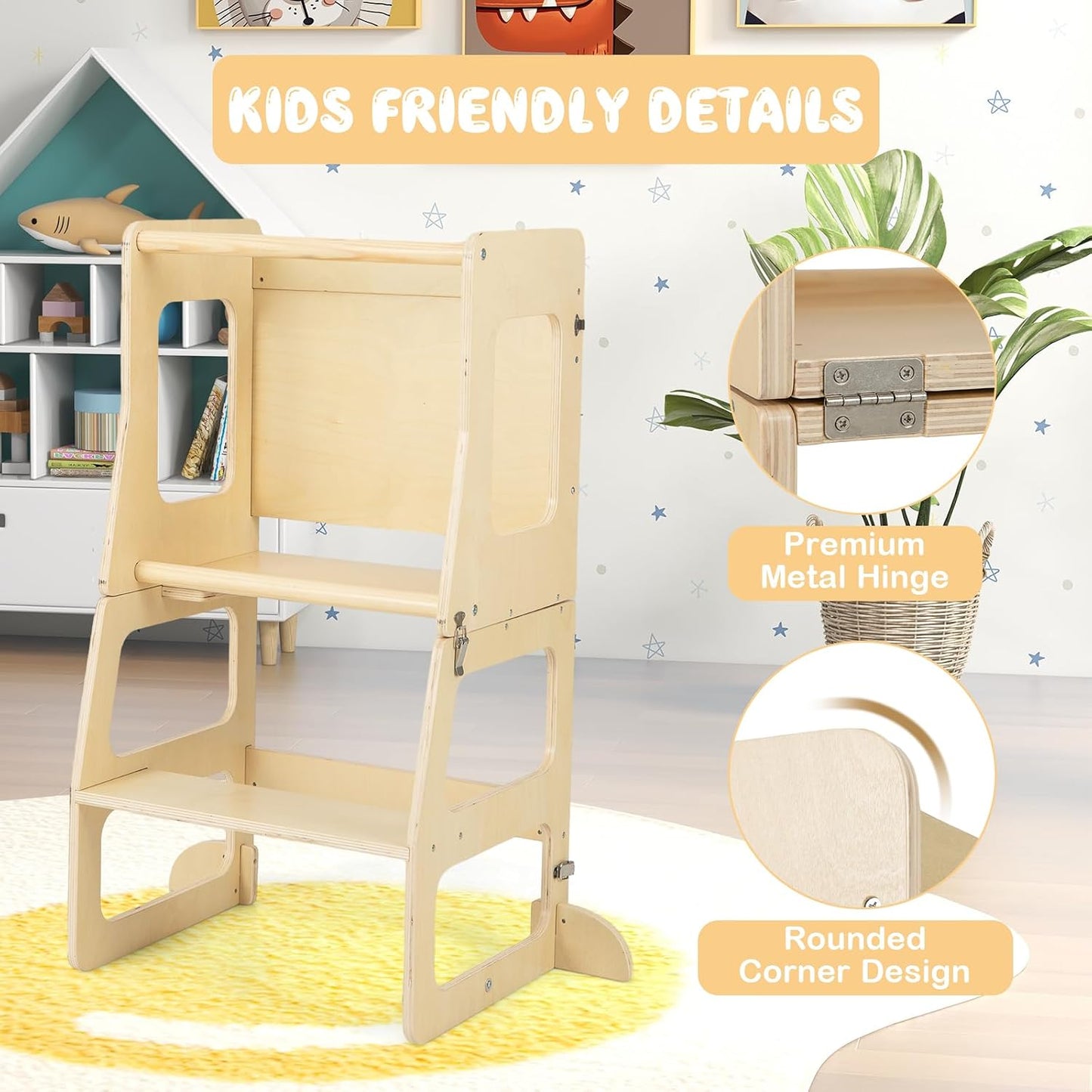 Costzon - Taburete 3 en 1 para niños pequeños con pizarra | Pies an...