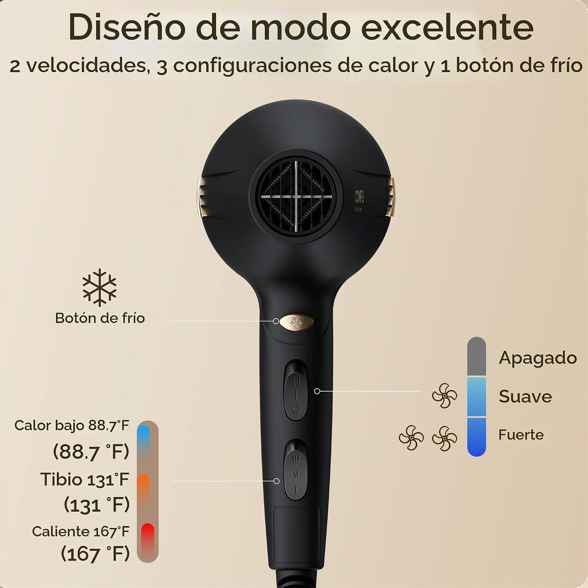 CONFU Secador de pelo profesional iónico - Secador de pelo con difu...
