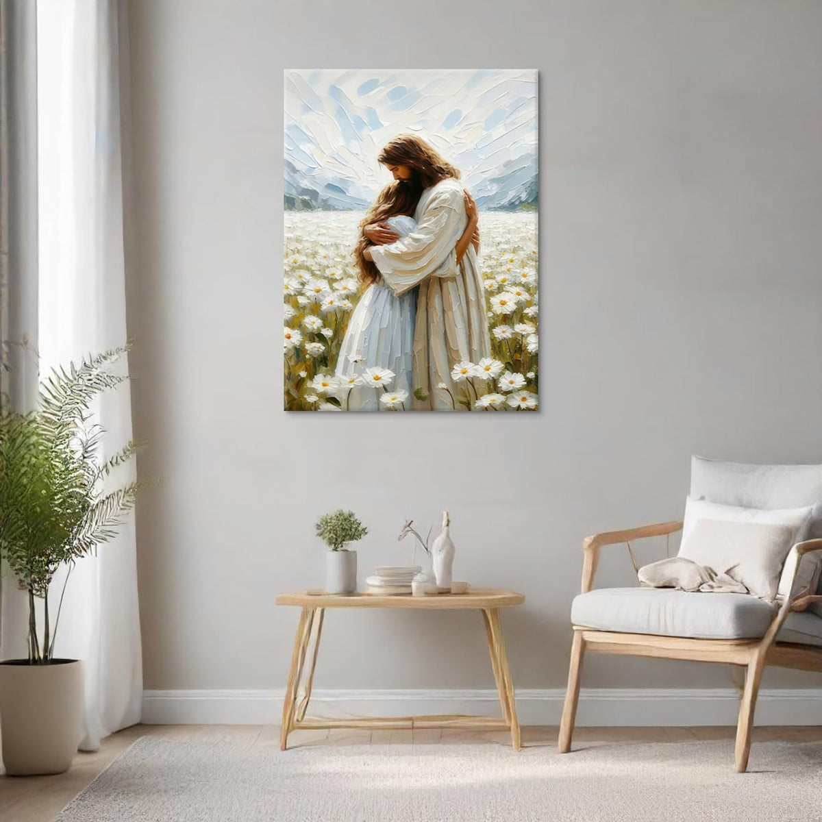 Lienzo de Jesús Abrazando a una Mujer Arte de Pared Jesús y Niña De...