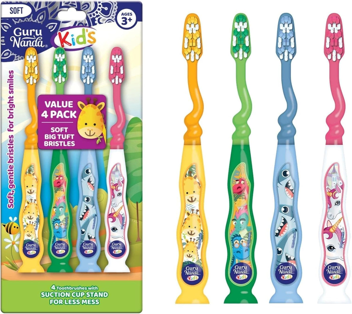 GuruNanda Cepillo de dientes para niños con ventosa y divertidos di...