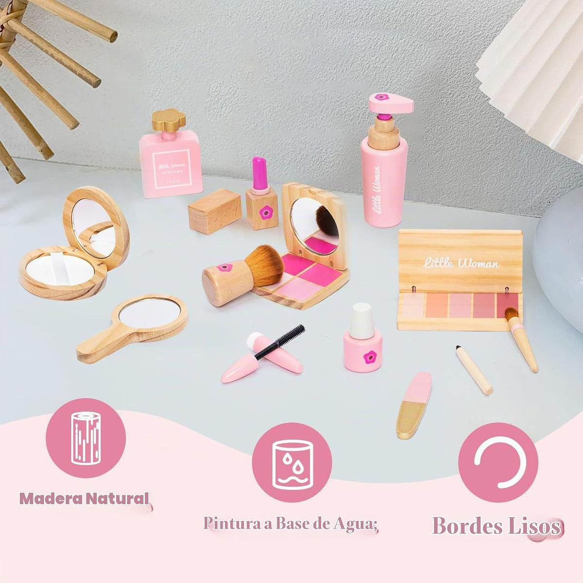 Juego de juguetes de maquillaje de madera para niñas, kit de maquil...