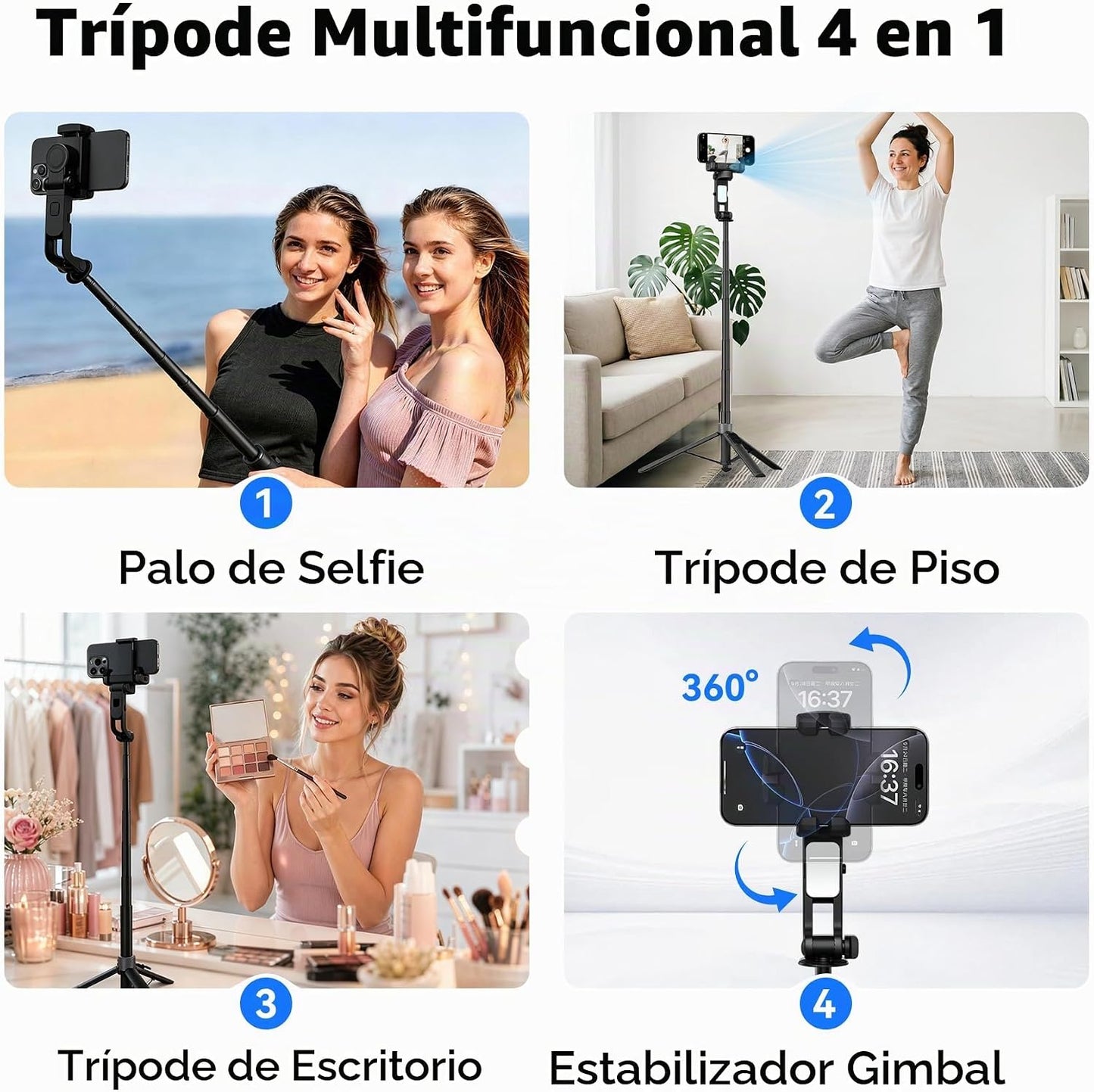 Trípode para selfie con seguimiento facial automático 2026 para iPh...