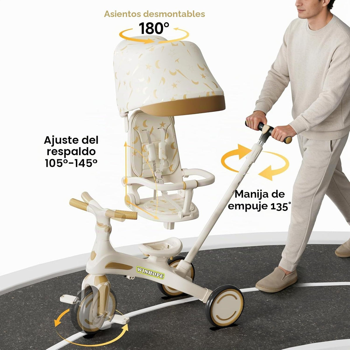 Triciclo para niños, triciclo 6 en 1 para bebés con mango ajustable...