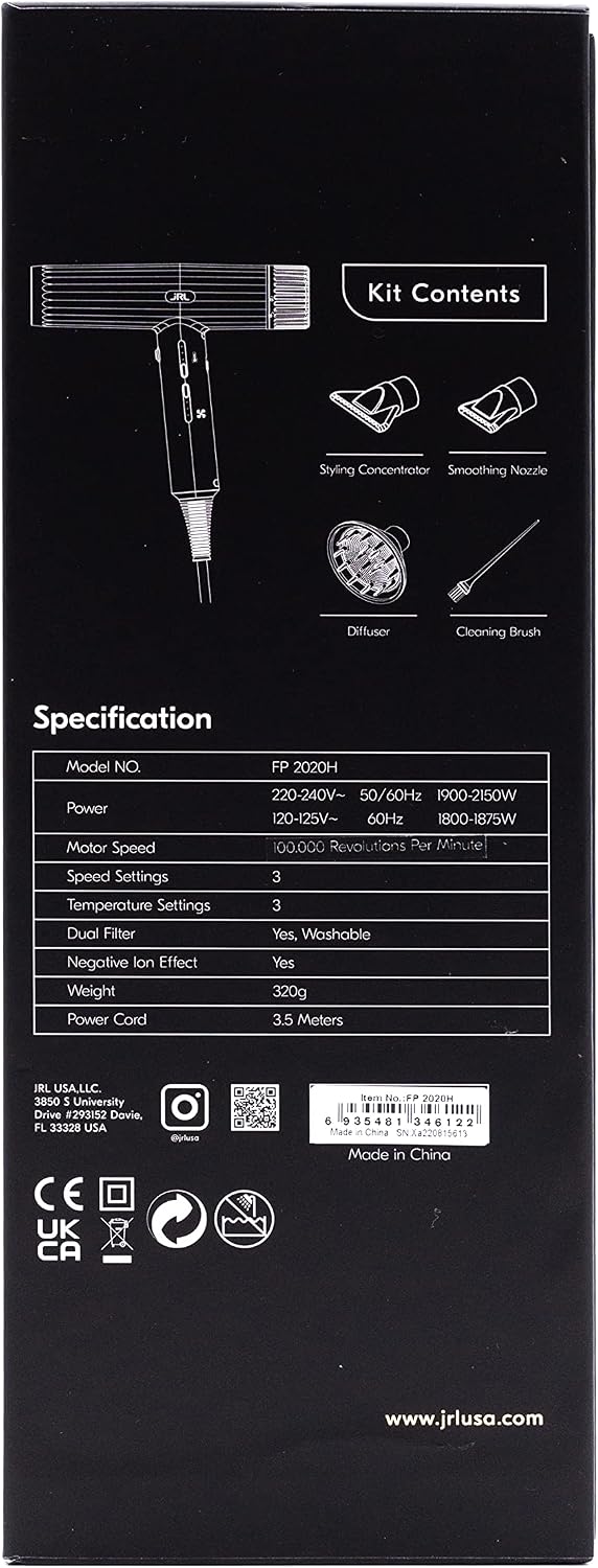 JRL Forte Pro Dryer - Secador de pelo profesional con difusor con g...