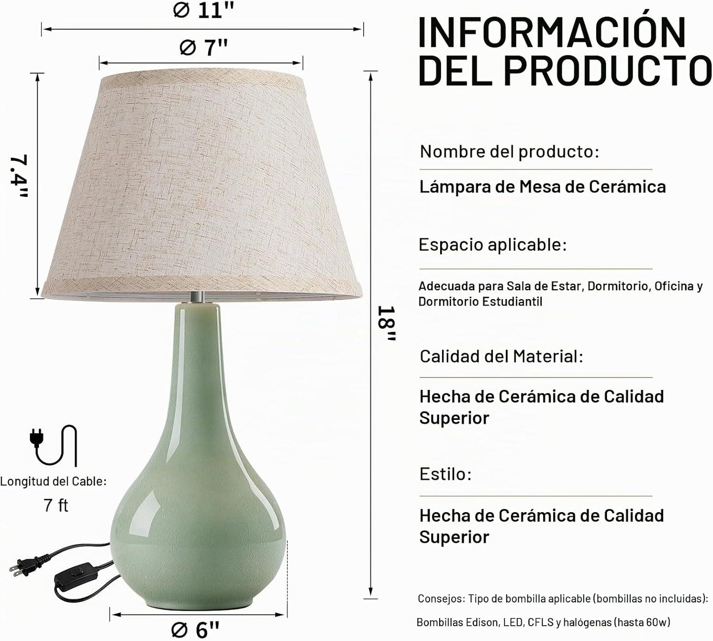 LETRY Juego de 2 lámparas de mesa modernas de cerámica de 19 pulgad...