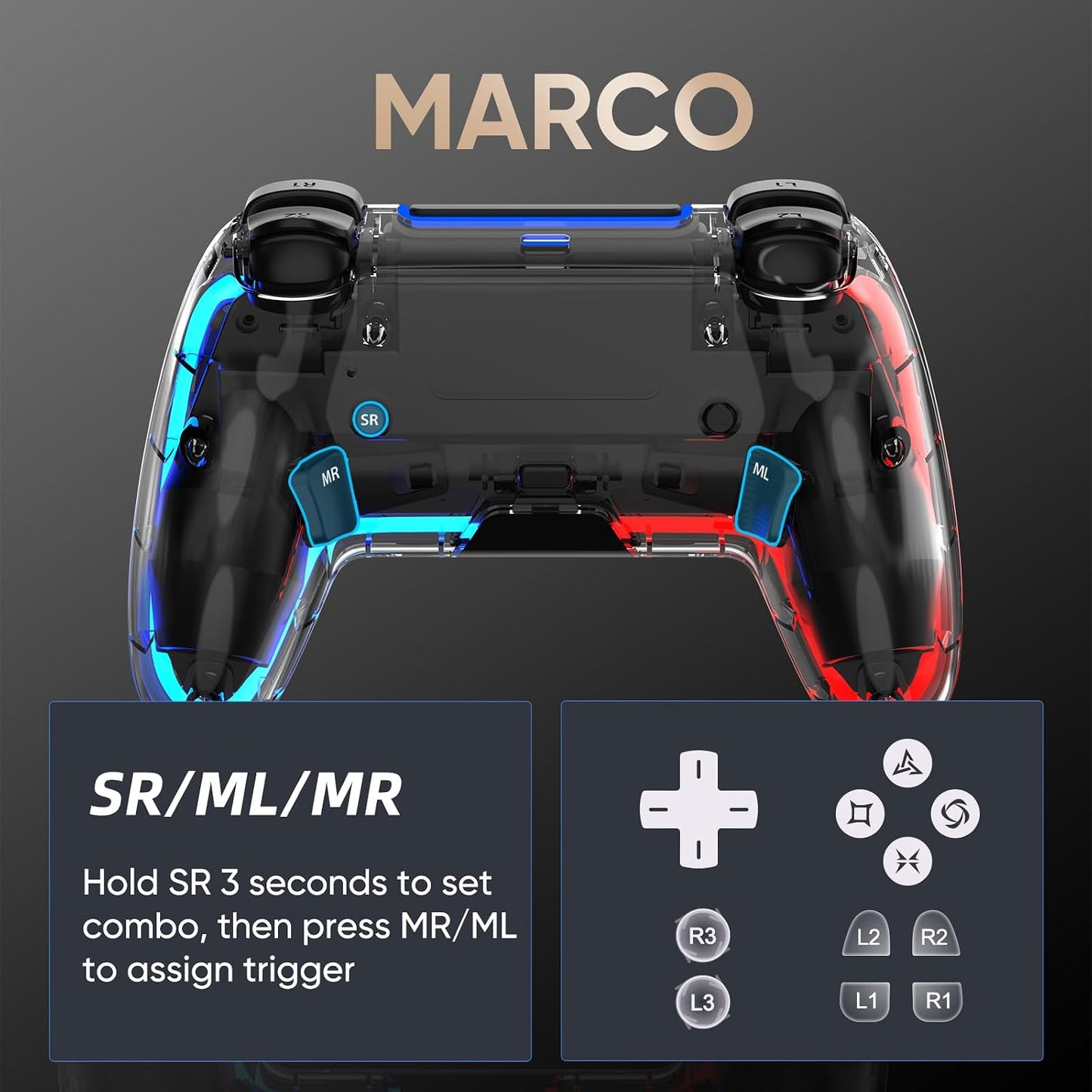 Controlador LED BETMI para PS5, Pro\/Slim\/Android\/MAC\/Steam Deck...
