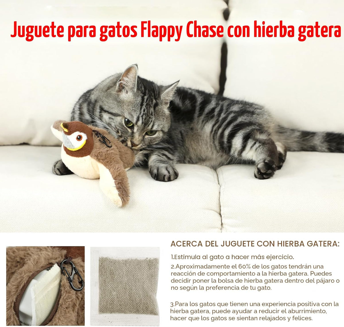 blueypet Juguetes interactivos mejorados para gatos con alas aletea...