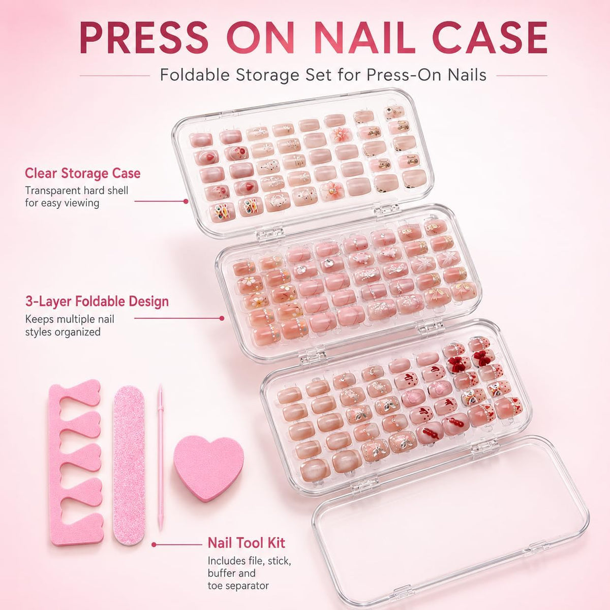 XSHQGZRX Estuche organizador de uñas con tres pliegues a presión |...