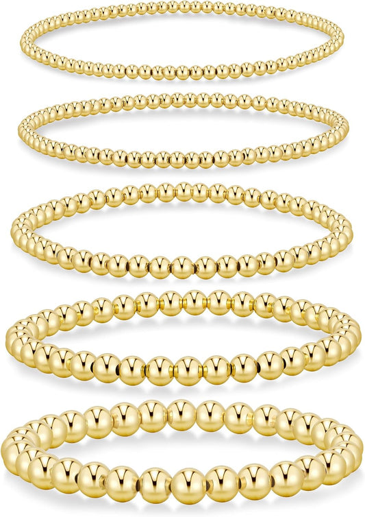 Yoosteel Juego de pulseras de cuentas de oro para mujeres, adolesce...