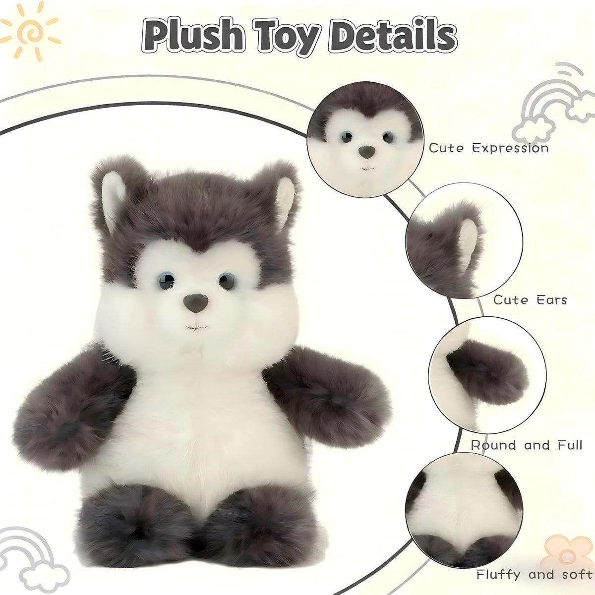 OROZCOR Lindo animal de peluche Husky suave de peluche tamaño de un...