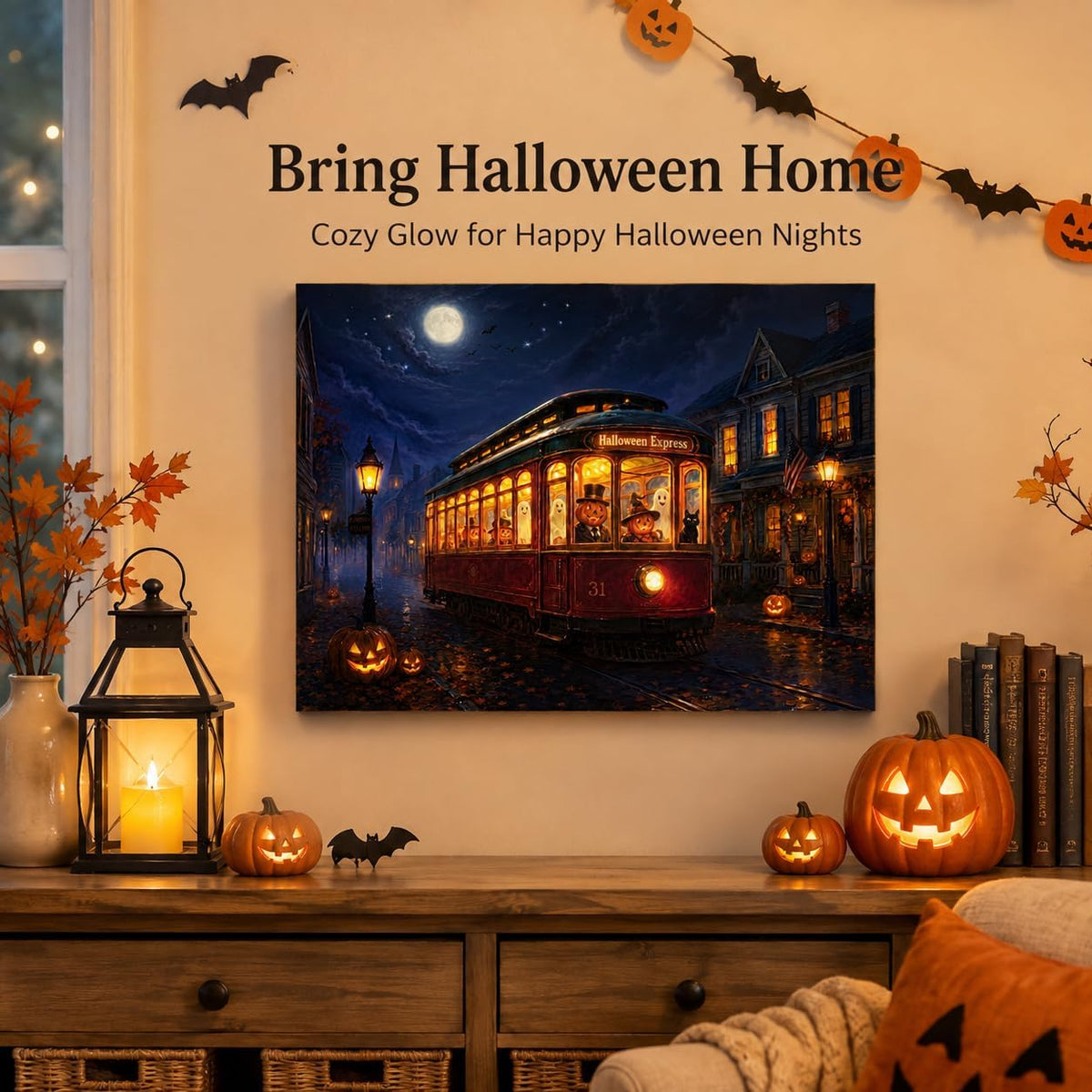 Artiluxy Lienzo decorativo iluminado de Halloween, decoración de tr...