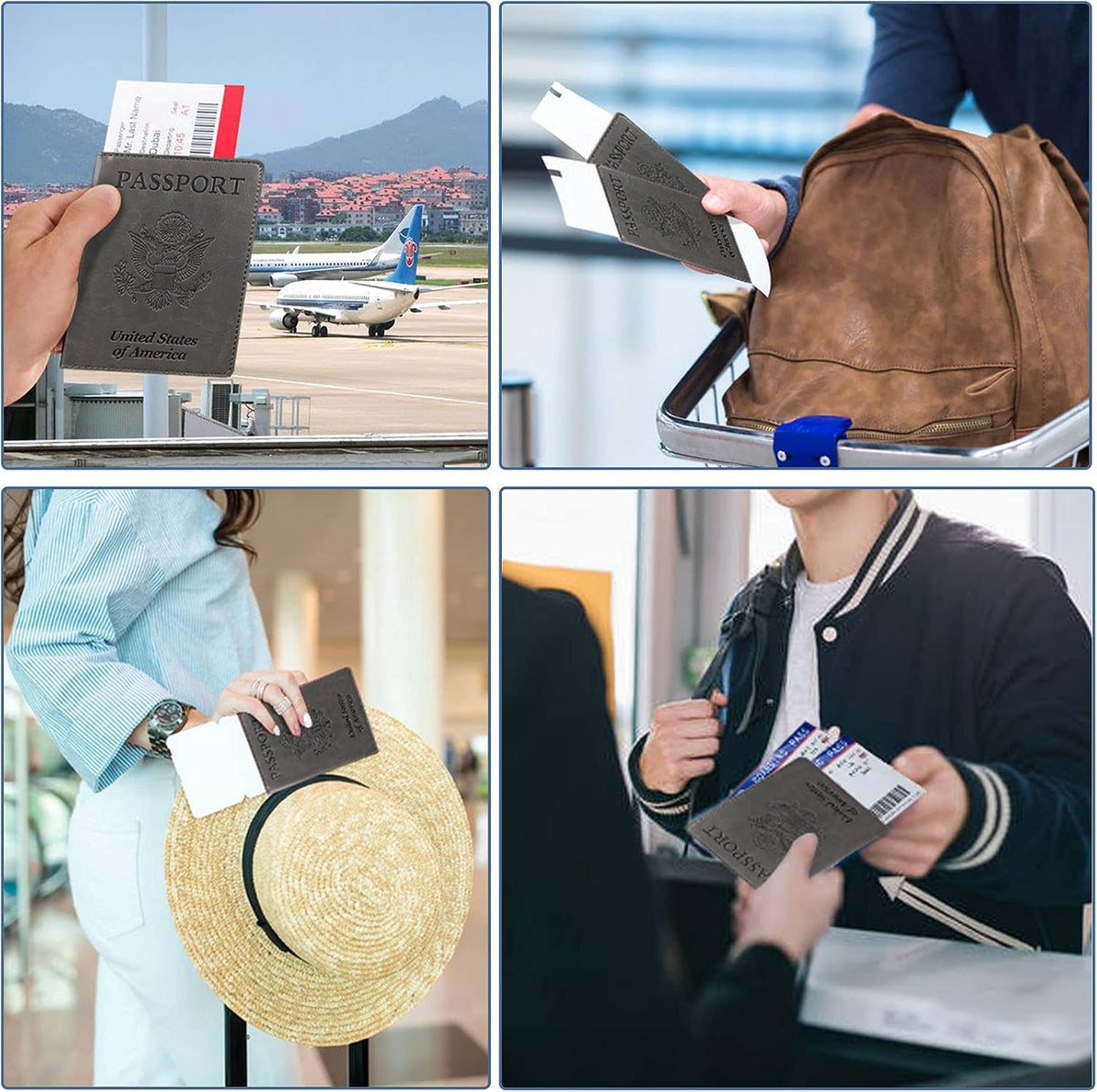Funda para Pasaporte Cartera con Bloqueo RFID Cuero Ranura para Tar...