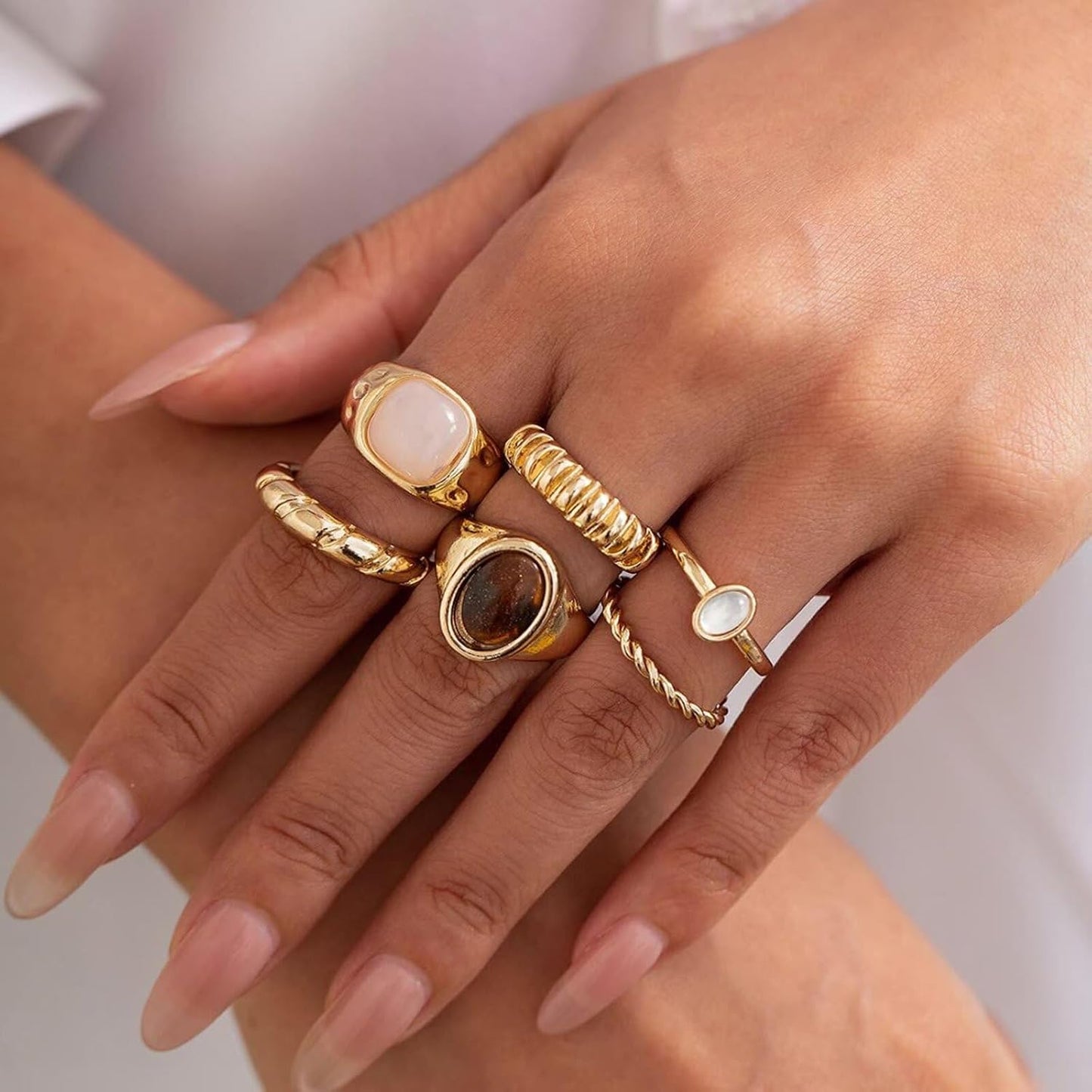 IQIC Anillos gruesos de oro para mujer, juego de anillos de plata a...