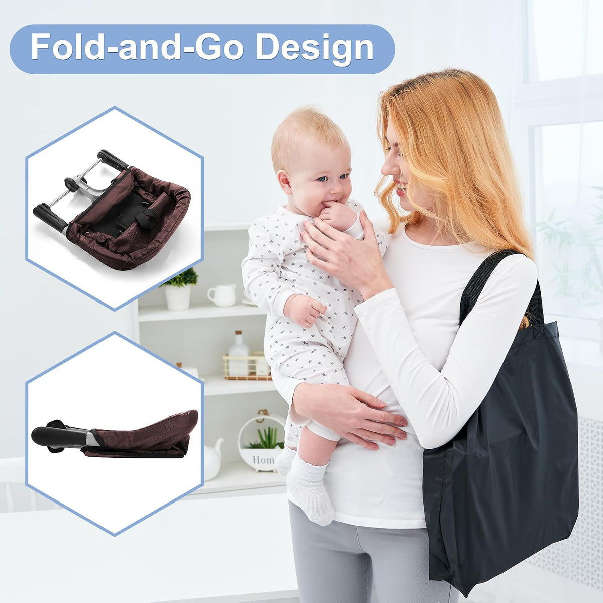 Toogel Silla alta de gancho, asiento plegable con clip de viaje par...