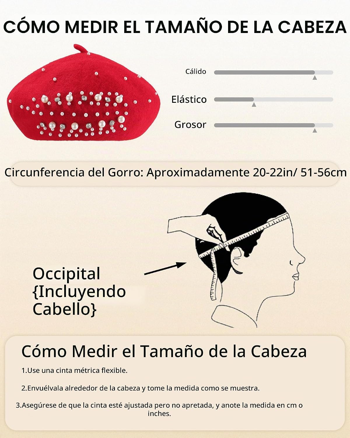 Boina clásica de lana francesa con adornos de perlas y diamantes de...