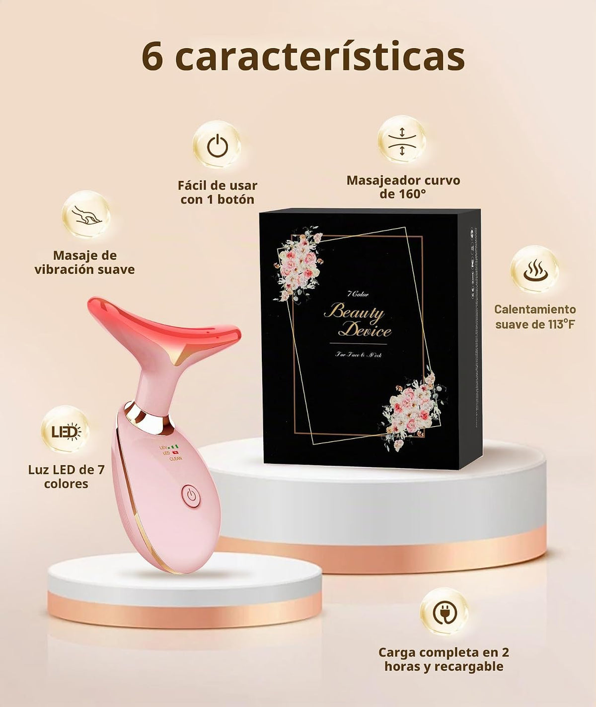 Jobazok Terapia de luz roja para cara y cuello, herramienta de masa...