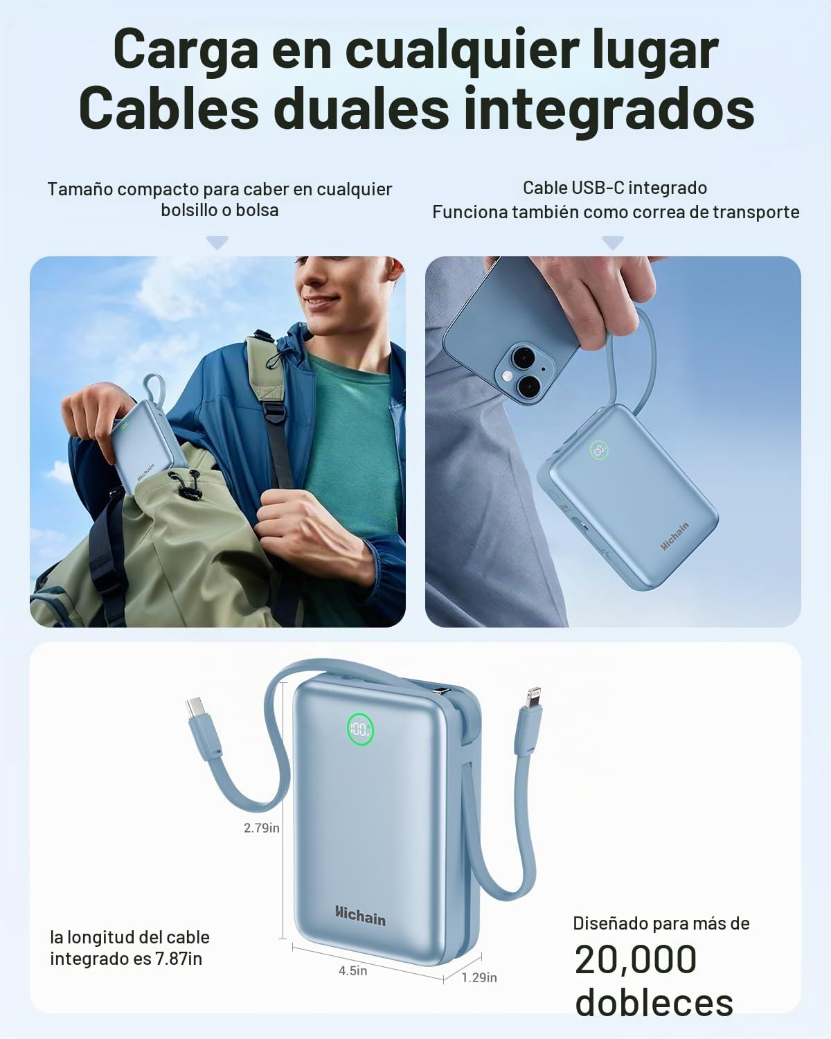 Hichain Cargador Portátil 35W 20000mAh Power Bank con Pantalla LED...
