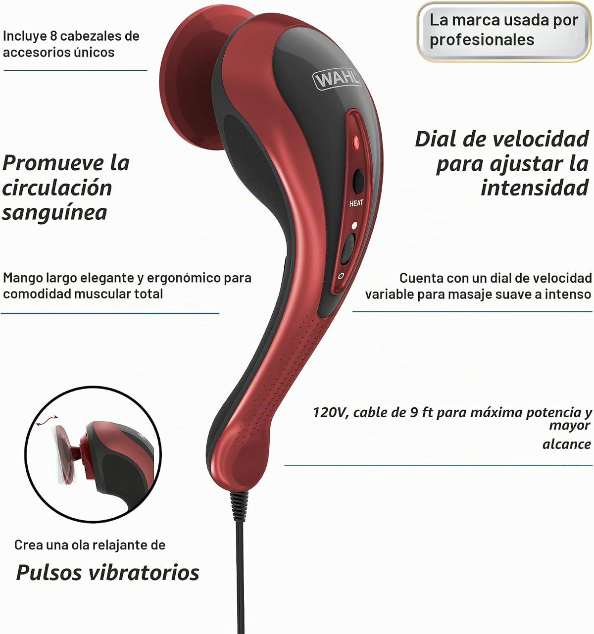 Wahl Clipper Deluxe - Kit de masaje giratorio de mano con cable de...