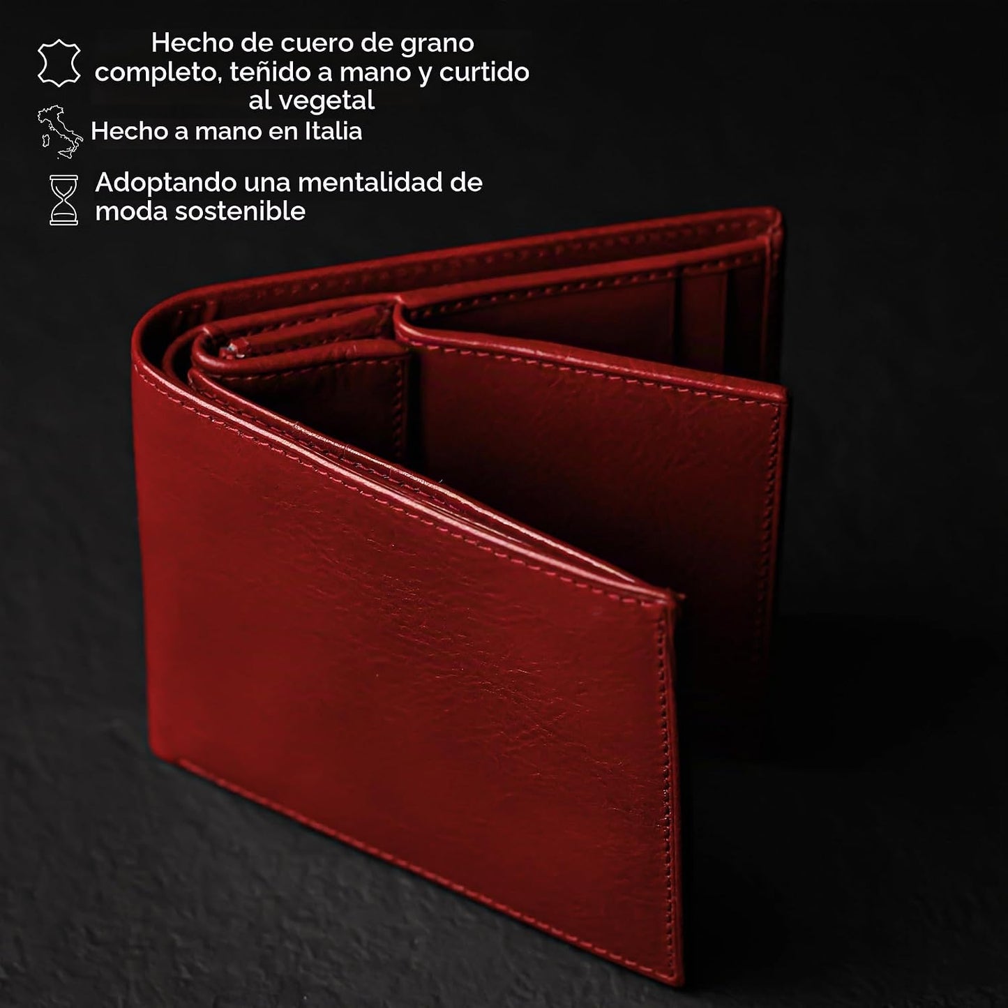 Time Resistance Cartera de cuero para hombre, diseño minimalista co...