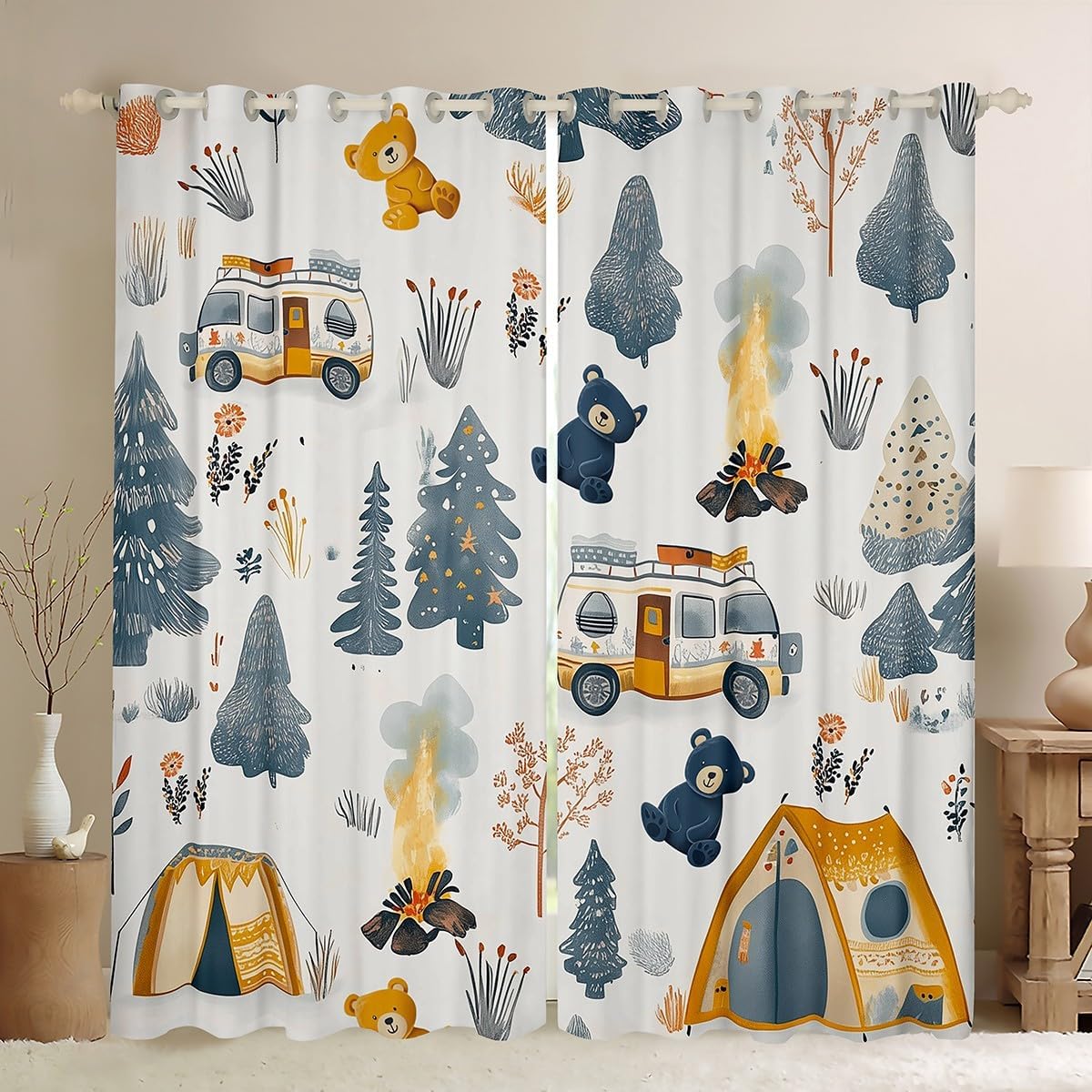Cortina de ventana con temática de campamento, cortinas de oso para...