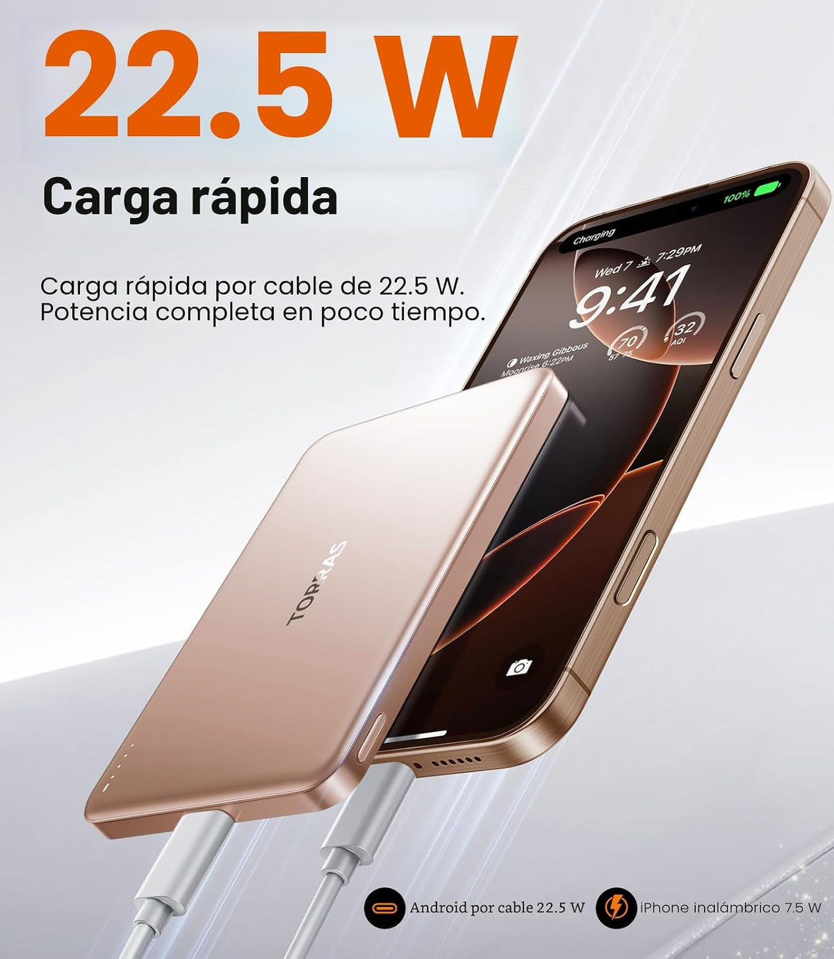 TORRAS MiniMag Power Bank, cargador portátil inalámbrico magnético...