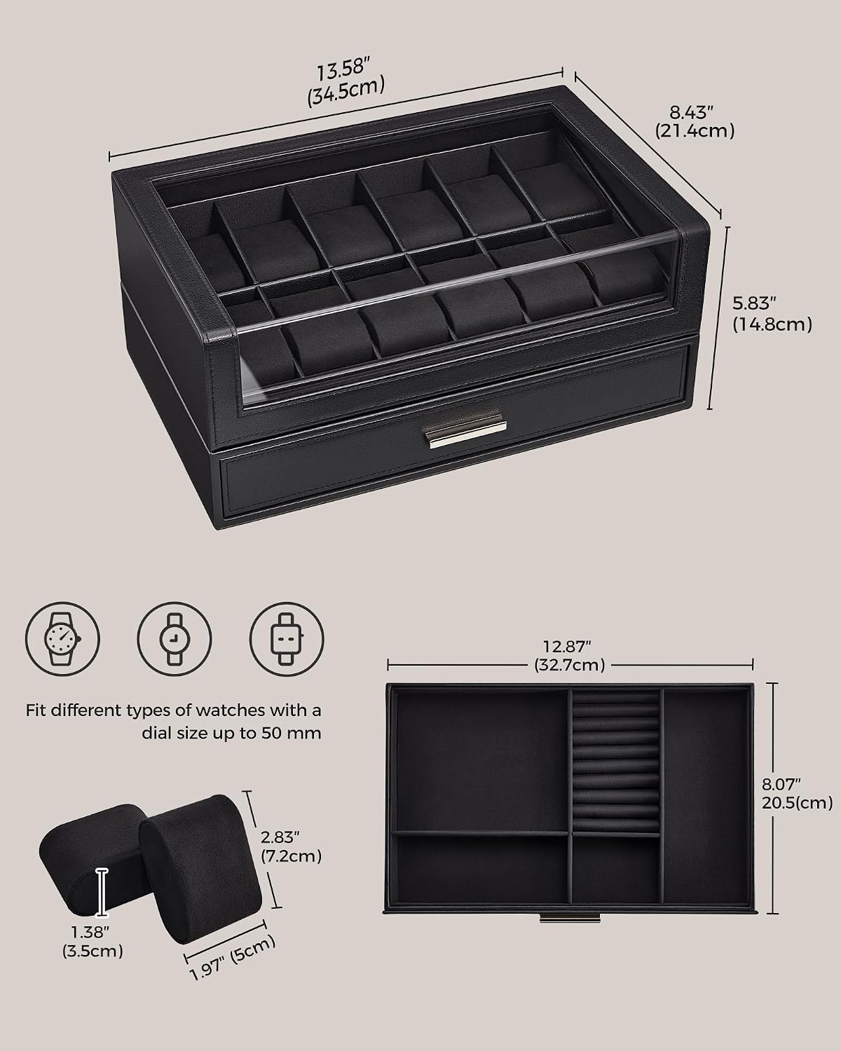 ProCase Caja de reloj para hombre, soporte para exhibición de reloj...
