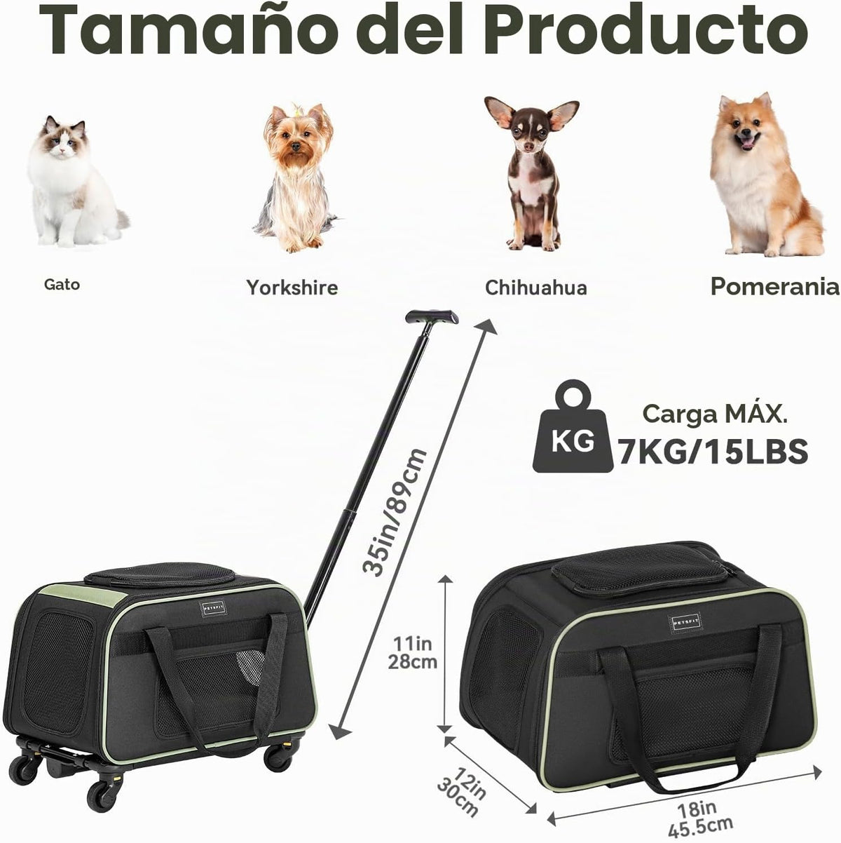 Transportín Petsfit para gatos con ruedas, aprobado por aerolíneas,...