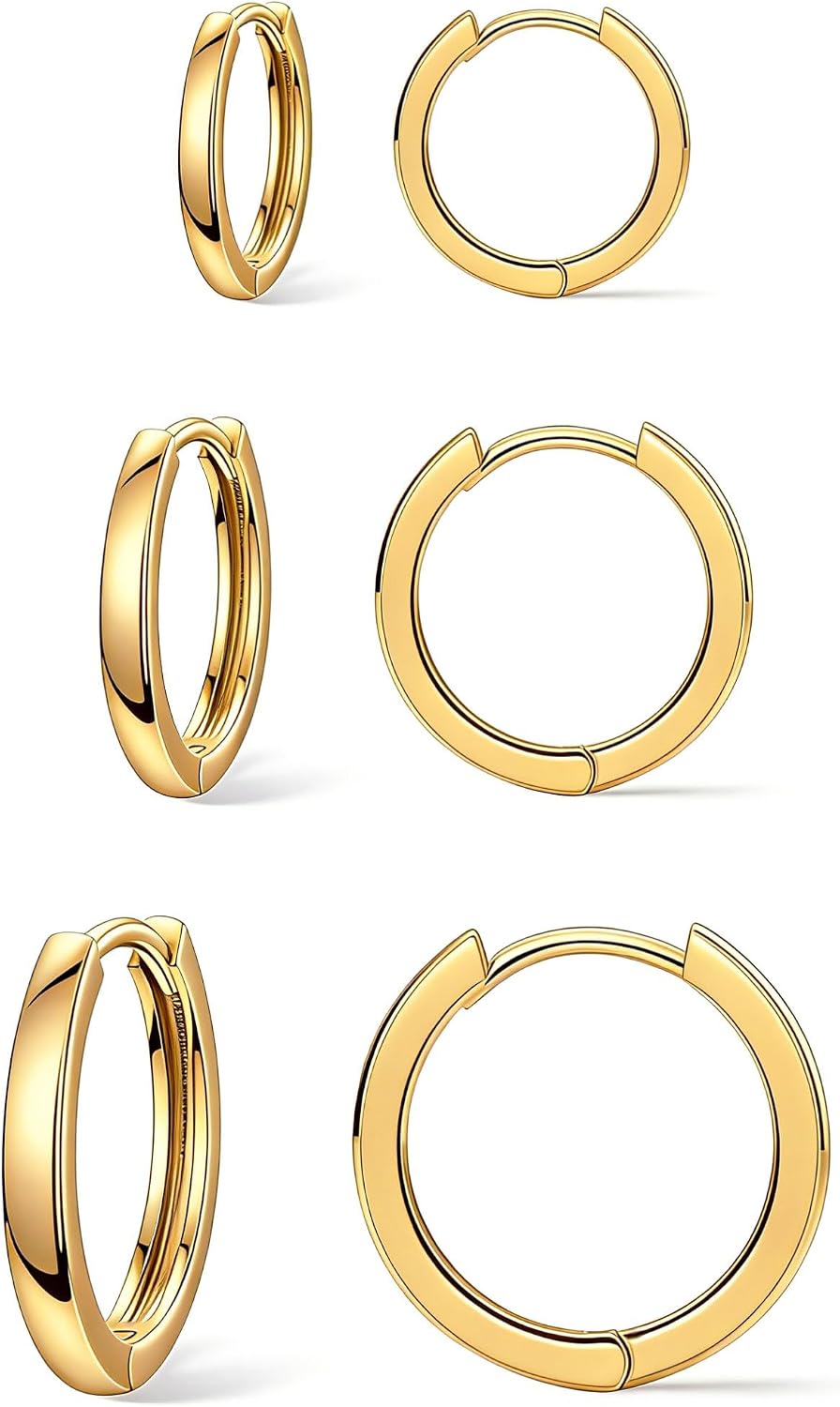 Juego de 3 pares de aretes de aro de oro para mujer, joyería de mod...