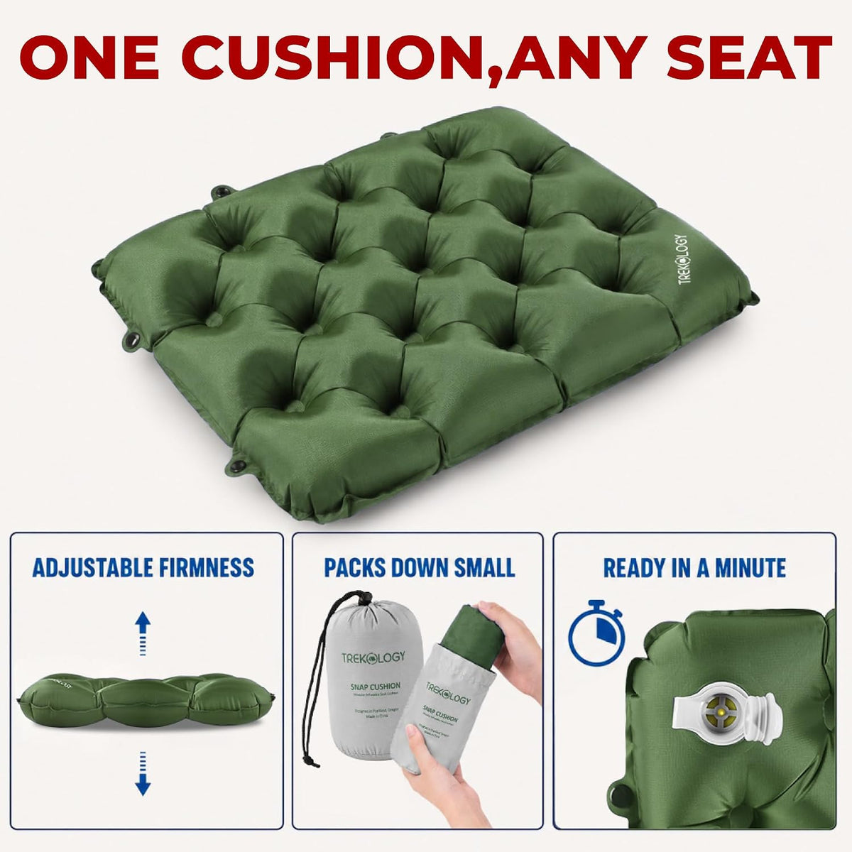 TREKOLOGY Cojín inflable para asiento de estadio para viajes aéreos...