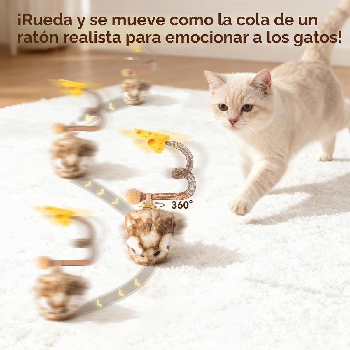 Migipaws MigiMouse - Juguete interactivo para gatos de 360° con col...
